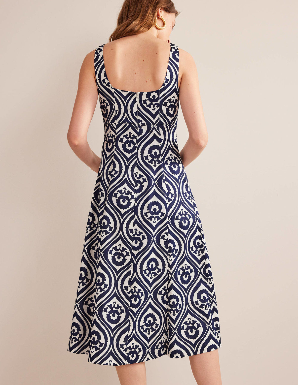 Slash Neck Midi Dress-Navy, Geo Cascade-3