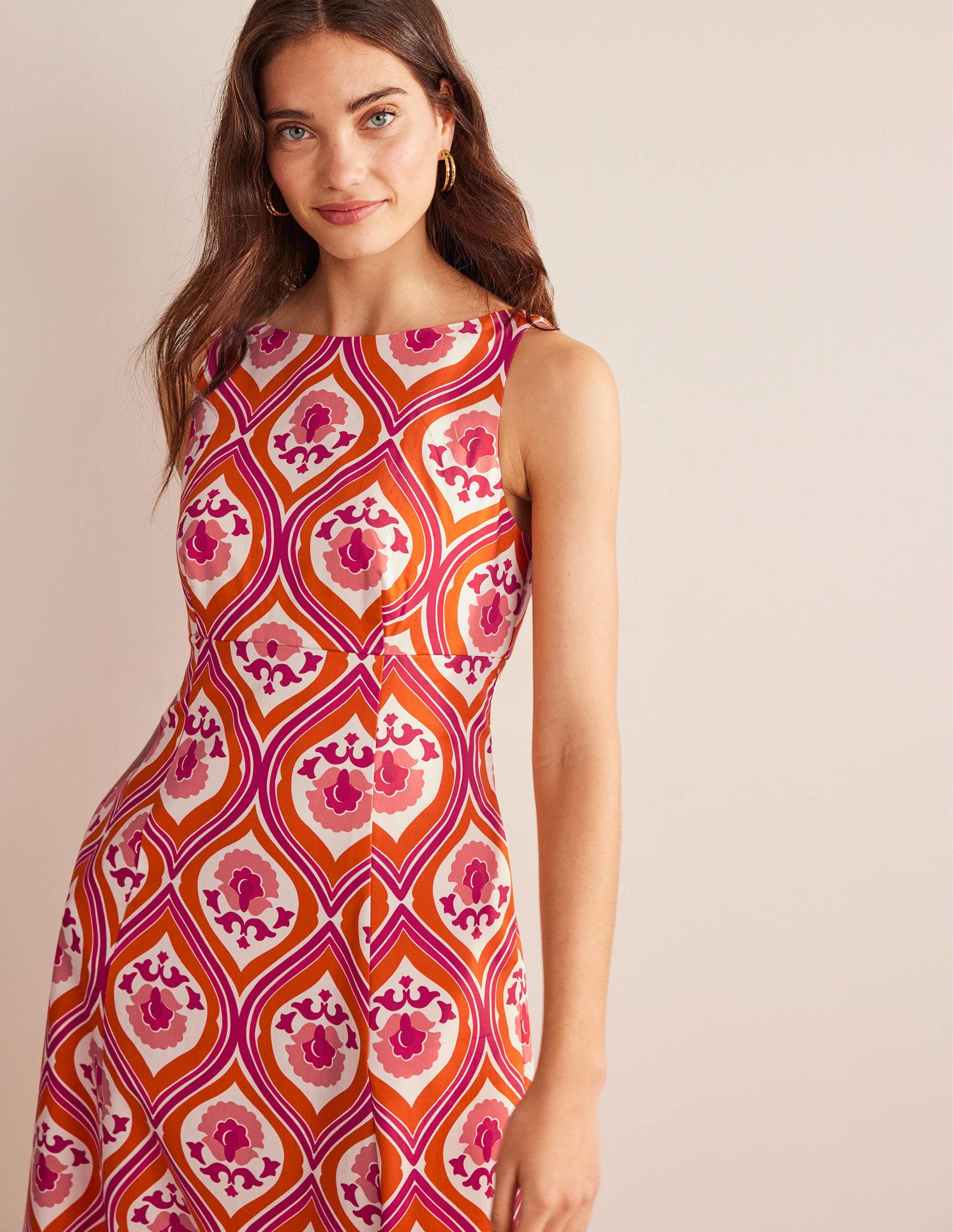 Slash Neck Midi Dress-Kumquat, Geo Cascade - Image 2