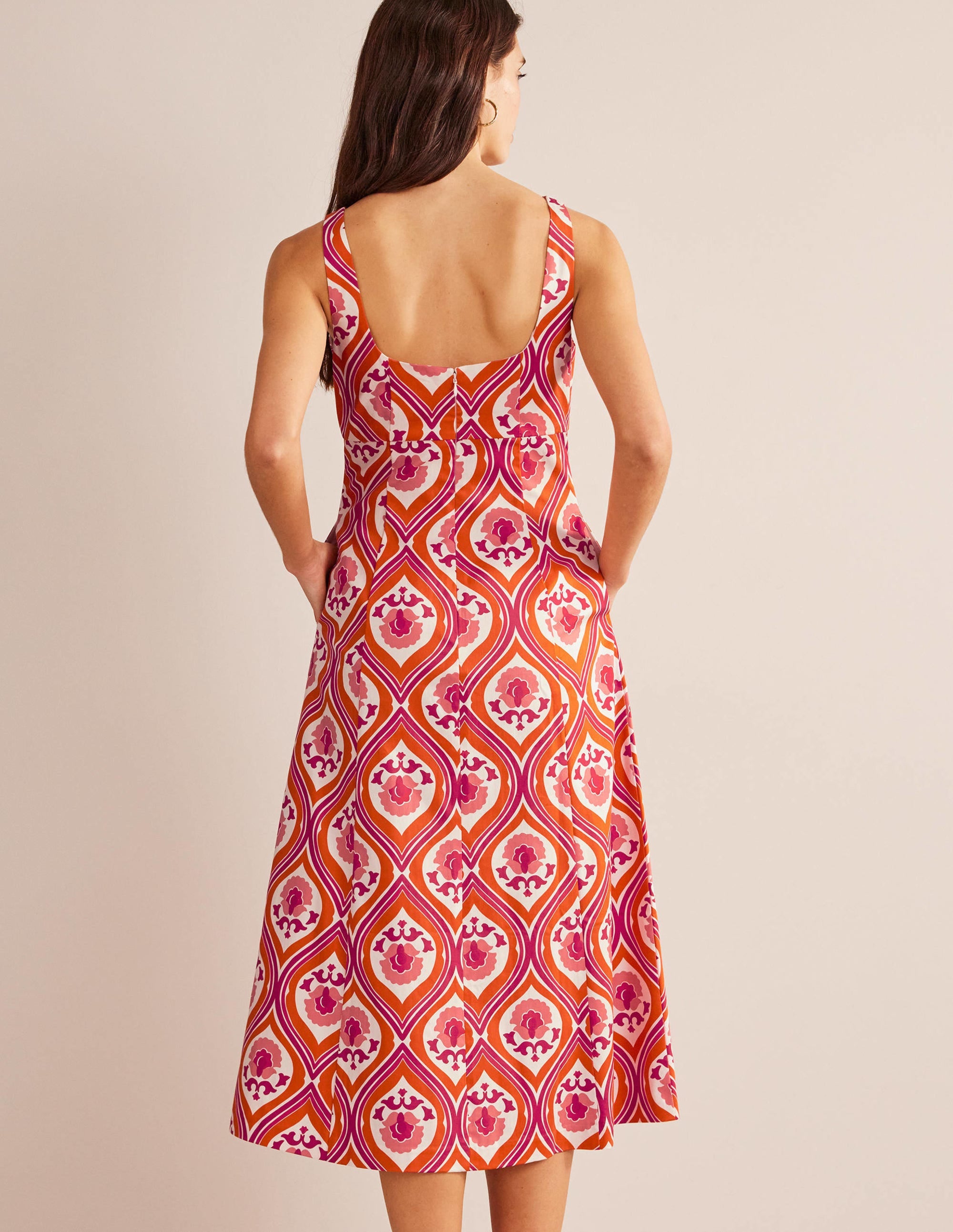 Slash Neck Midi Dress-Kumquat, Geo Cascade - Image 3