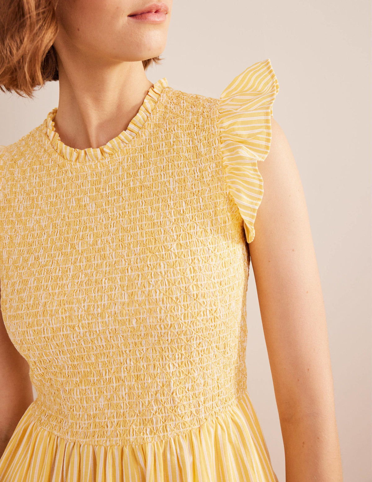 Smocked Bodice Midi Dress-Honeycomb, Leno Stripe-2