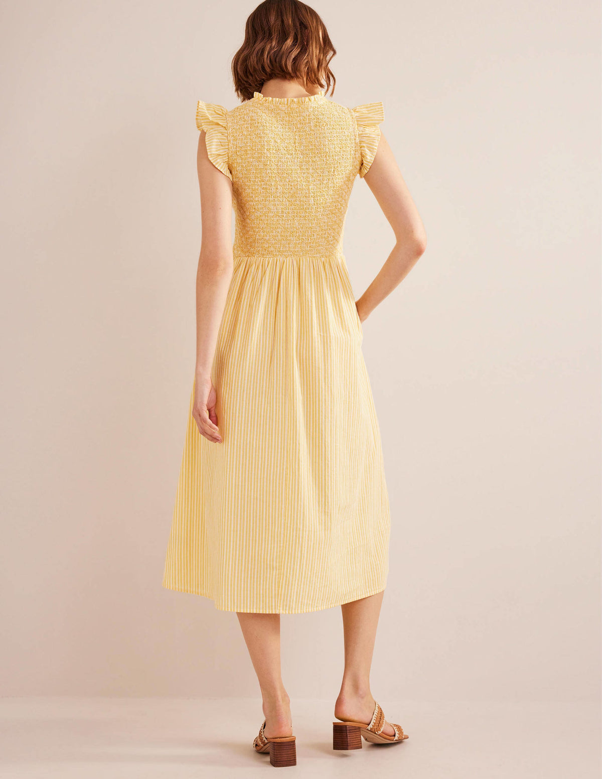Smocked Bodice Midi Dress-Honeycomb, Leno Stripe-3