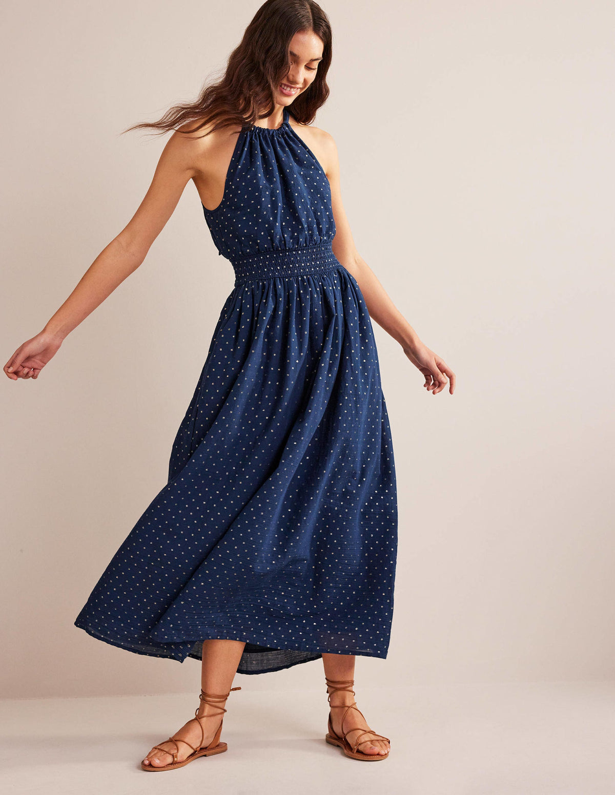 Metallic Detail Maxi Dress-Navy, Gold Clip - Image 1