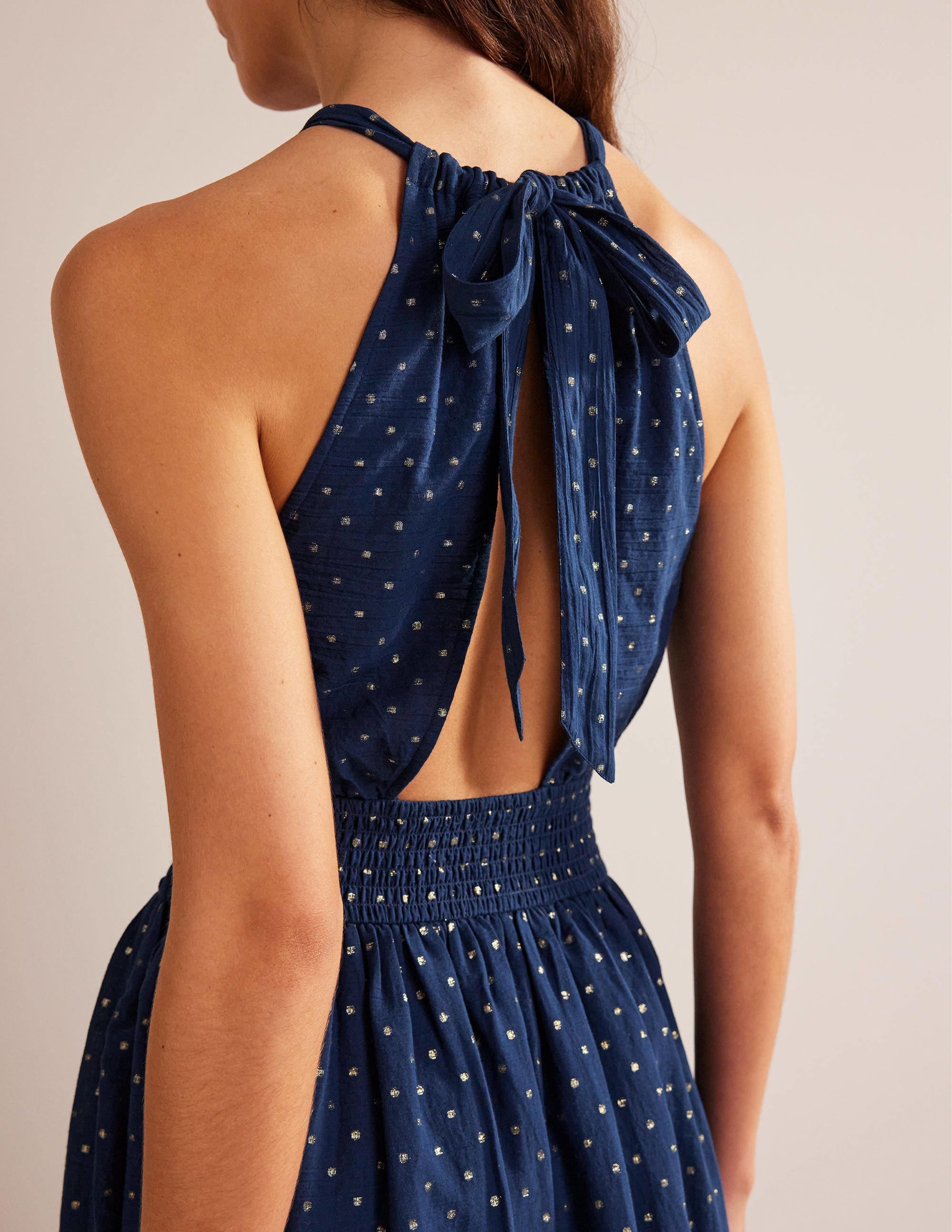 Metallic Detail Maxi Dress-Navy, Gold Clip - Image 2