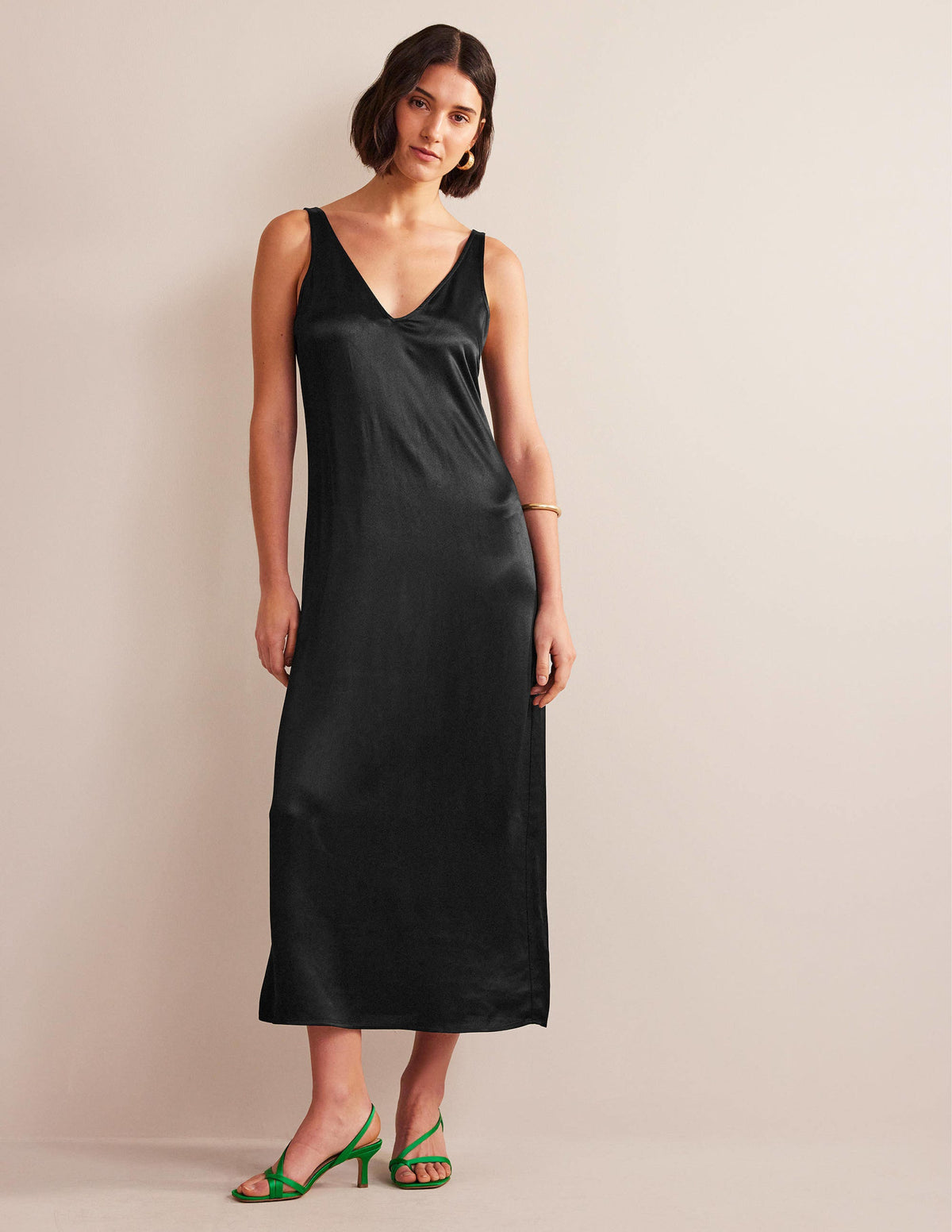 Satin Slip Maxi Dress-Black - Image 1