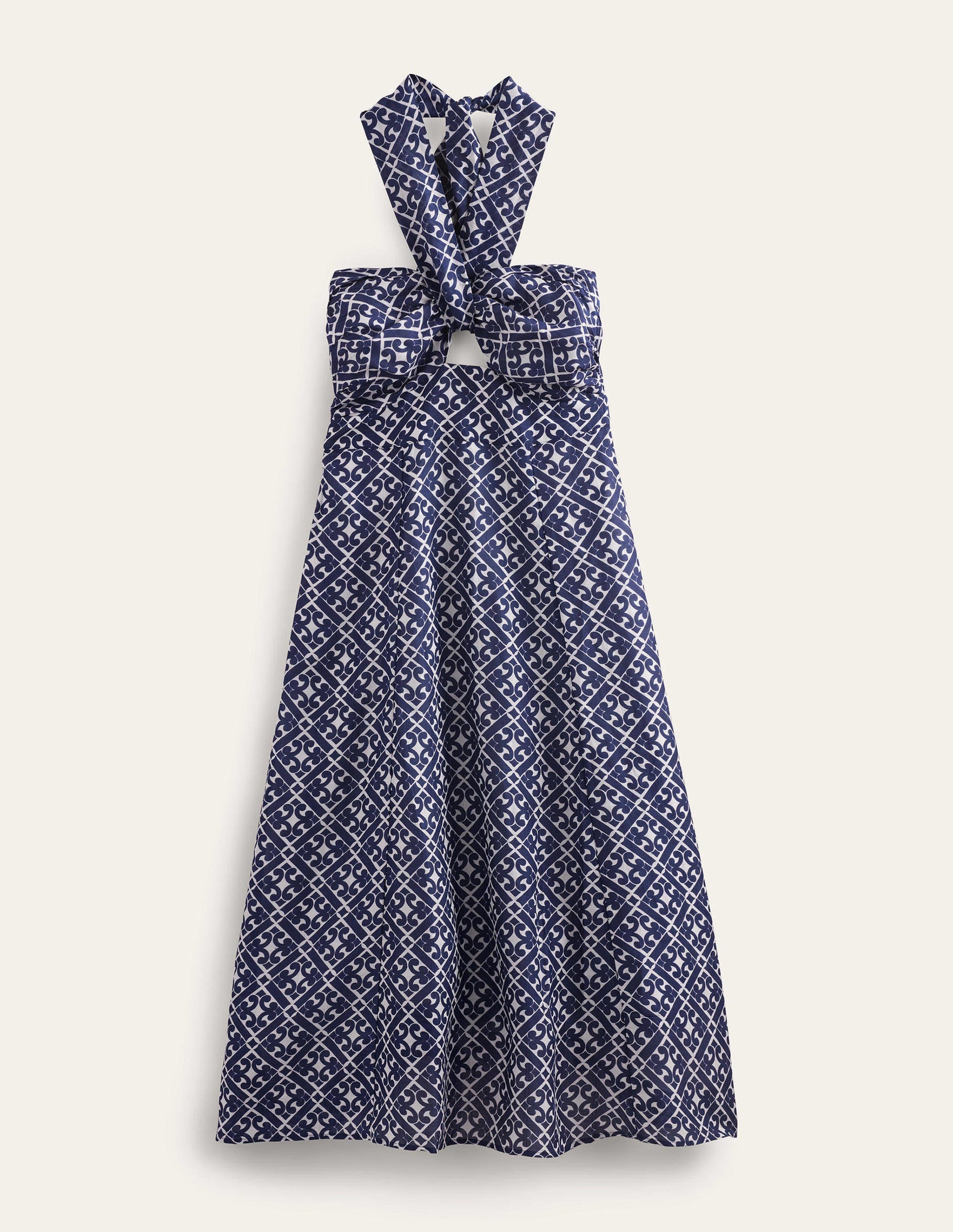 Halterneck Cut Out Midi Dress-Prussian Blue, Tranquil Geo-6
