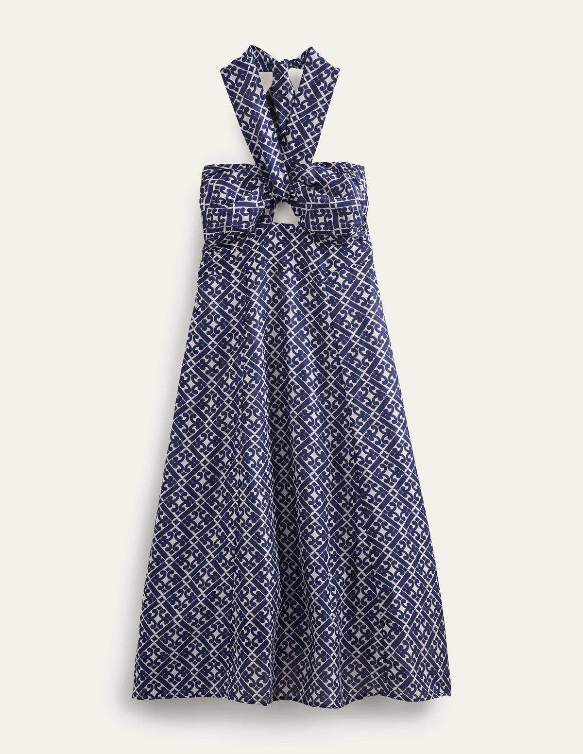 Halterneck Cut Out Midi Dress-Prussian Blue, Tranquil Geo - Image 6