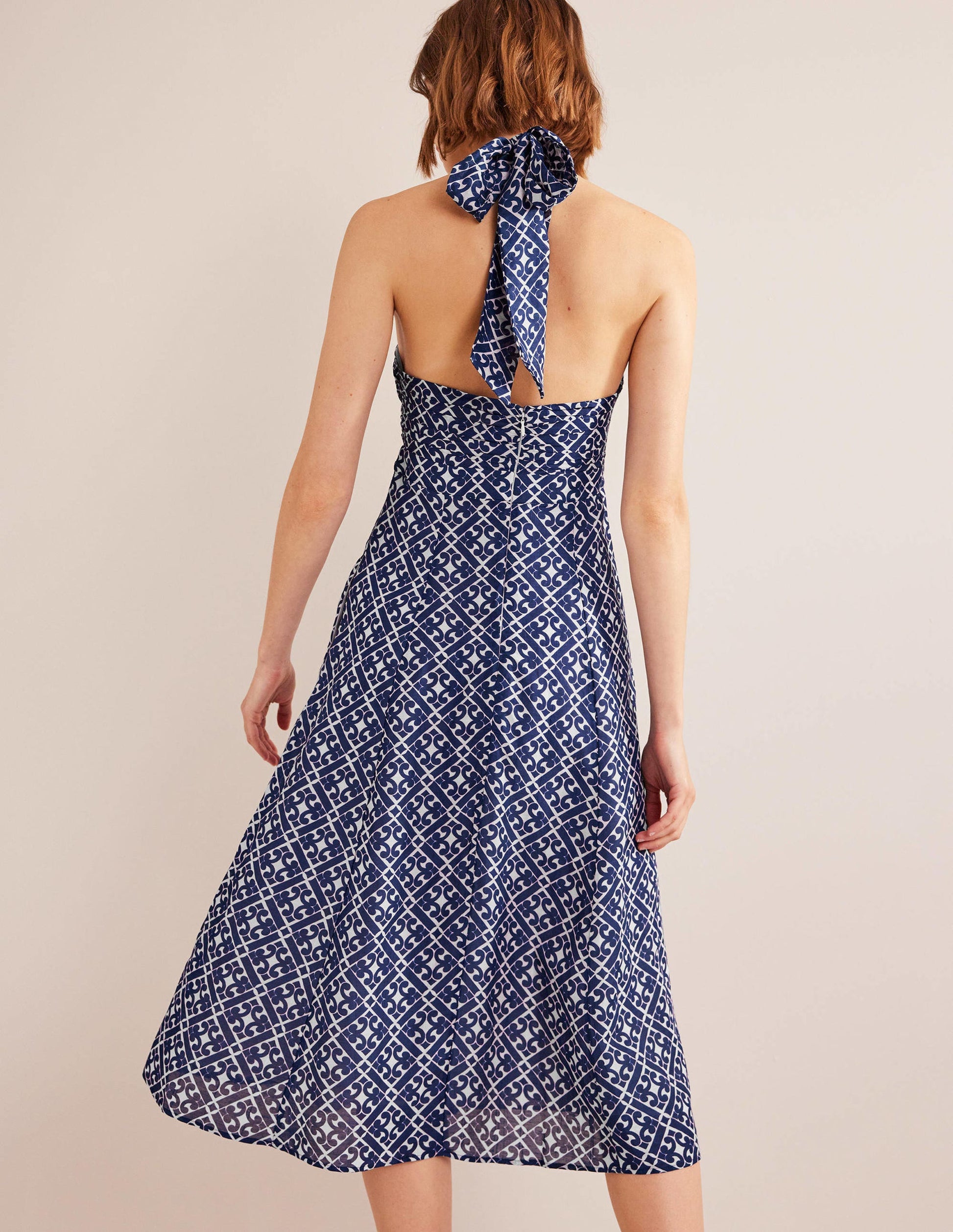 Halterneck Cut Out Midi Dress-Prussian Blue, Tranquil Geo-3