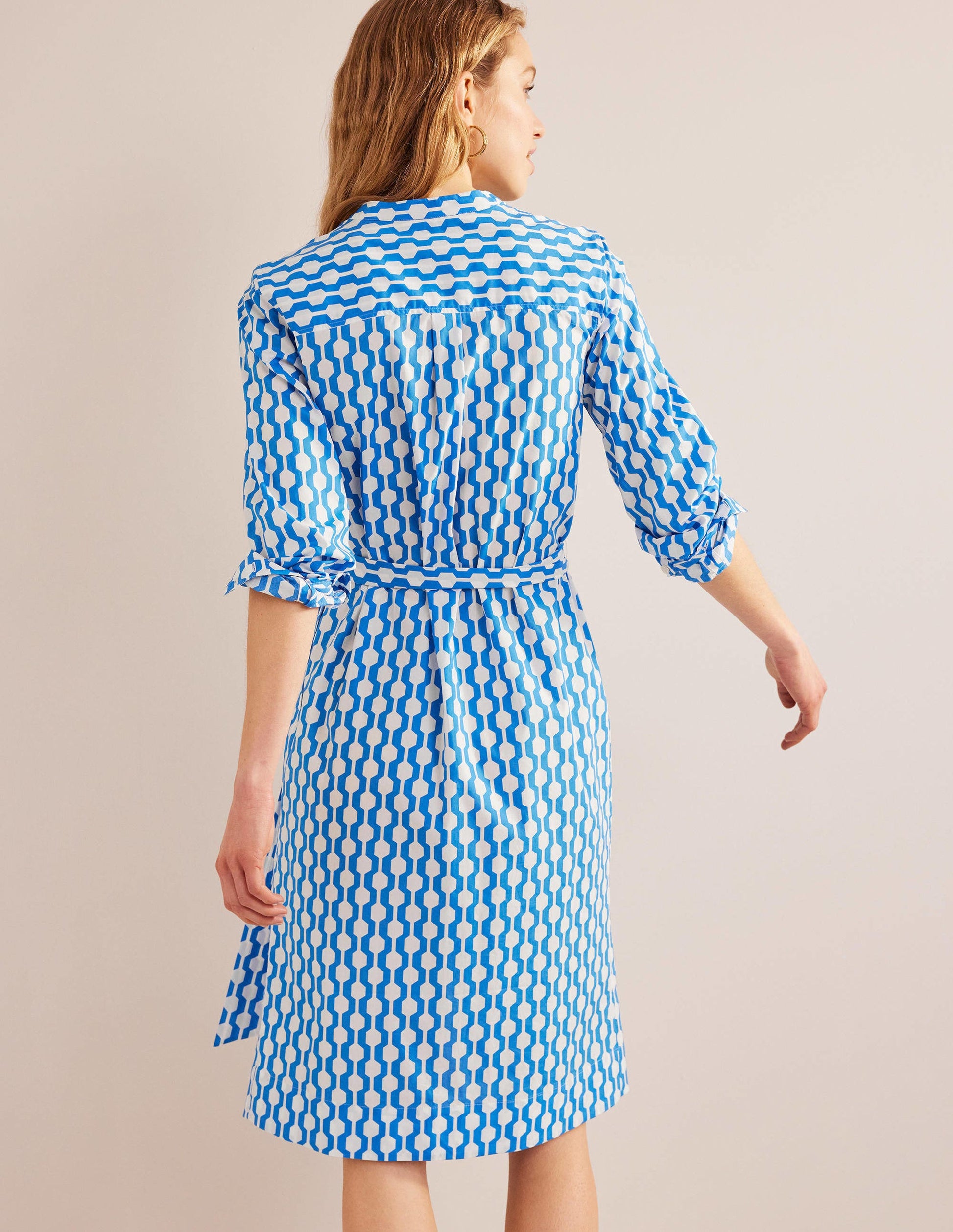 Collarless Midi Shirt Dress-Moroccan Blue, Geo Azure-3