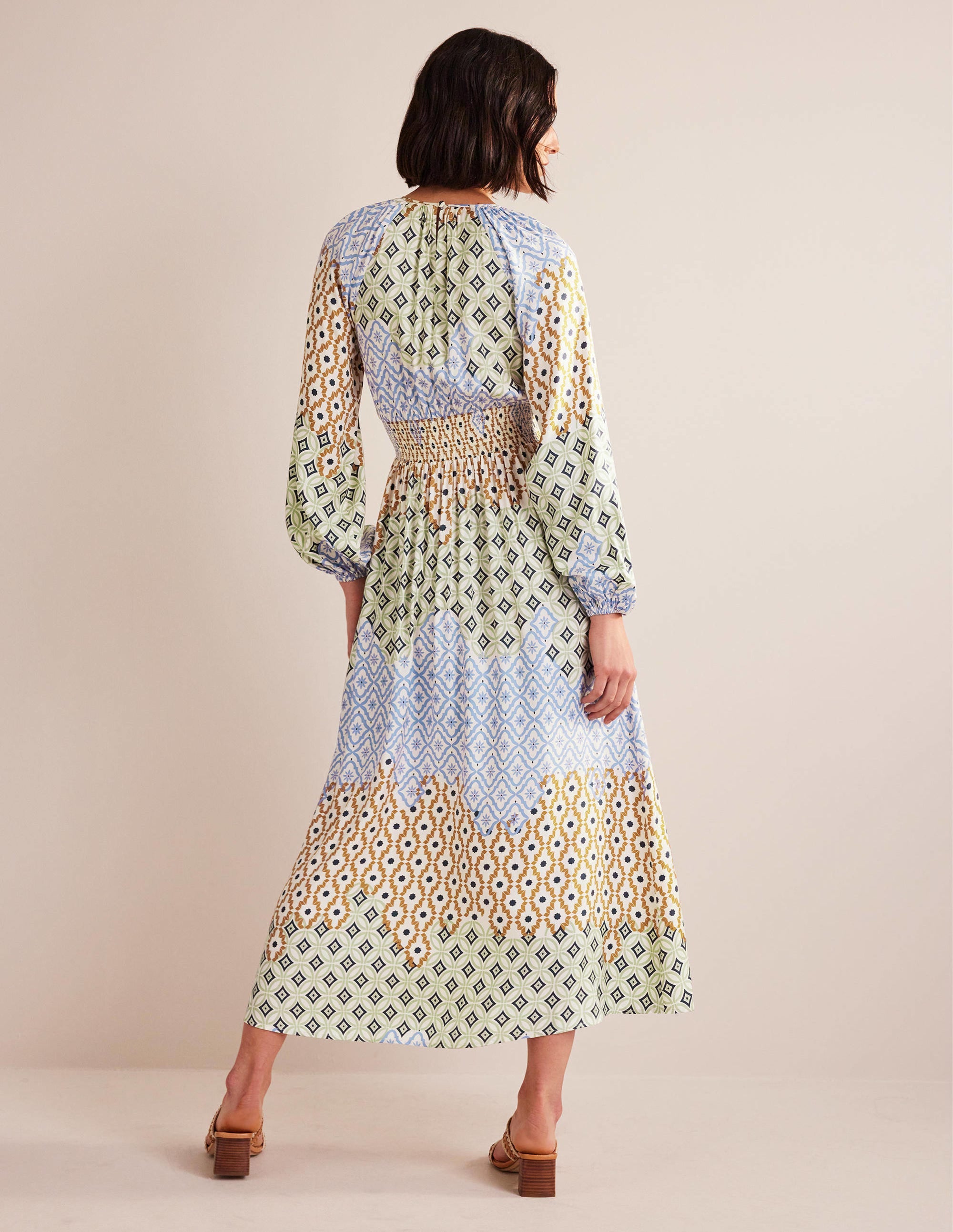 Smocked Waist Maxi Raglan-Multi, Geo Trance - Image 3