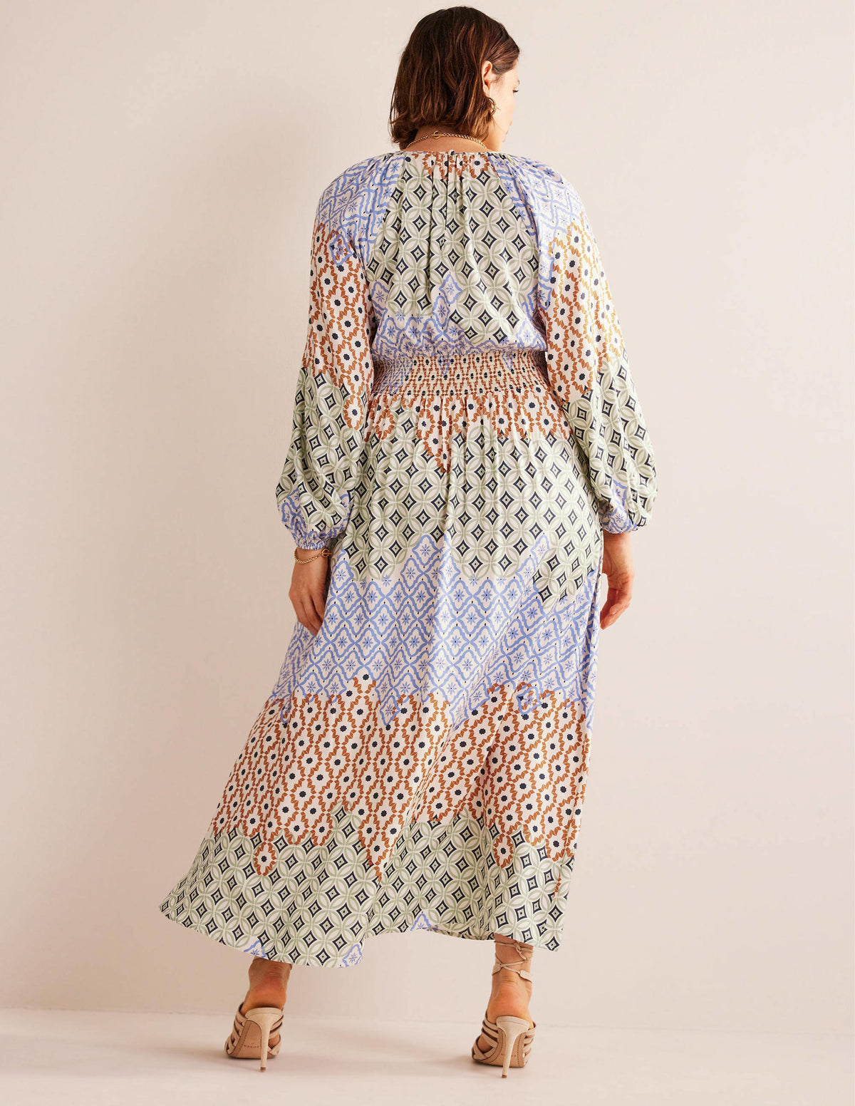 Smocked Waist Maxi Raglan-Multi, Geo Trance-6