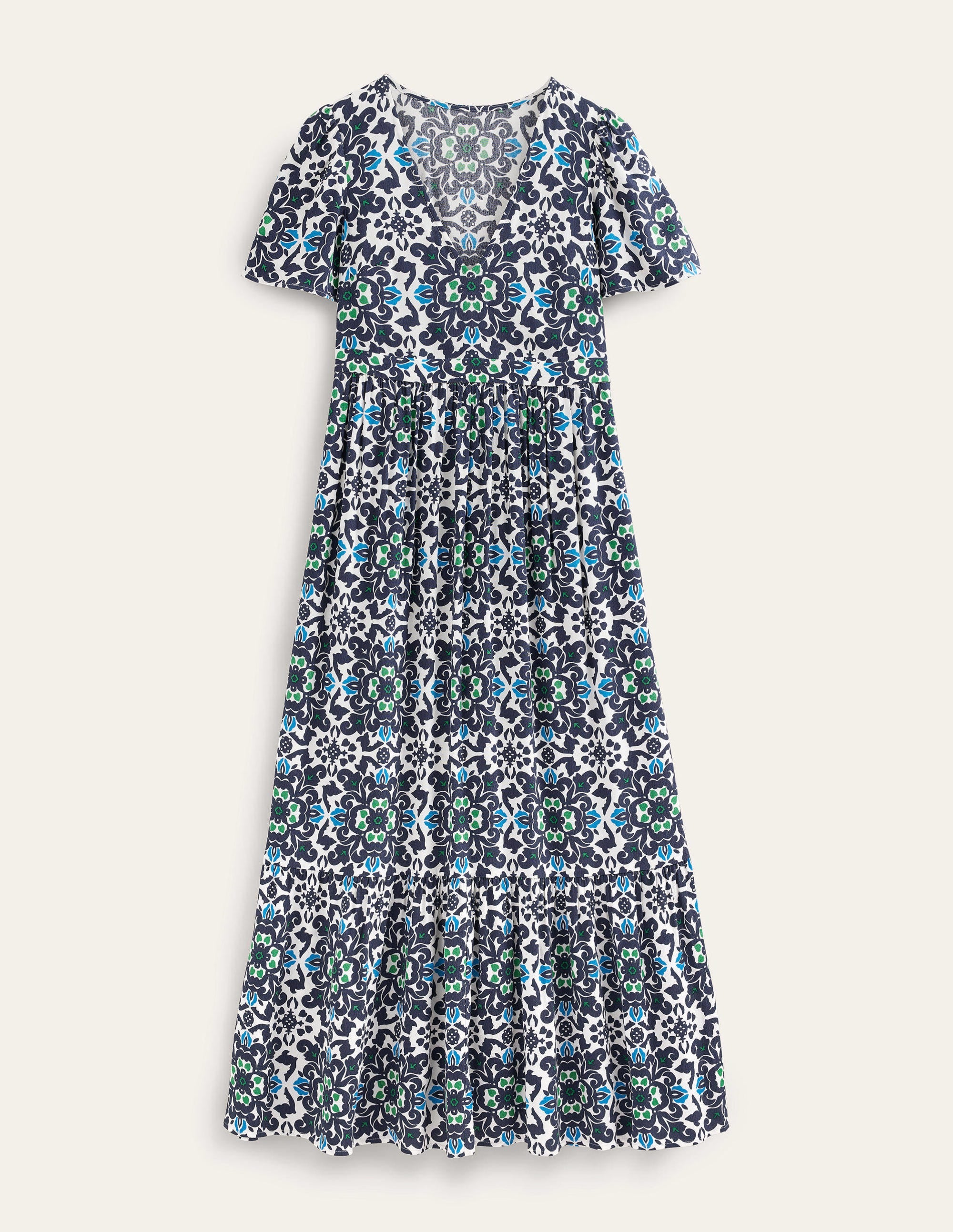 V-neck Tiered Maxi Dress-Navy, Opulent Pome - Image 5