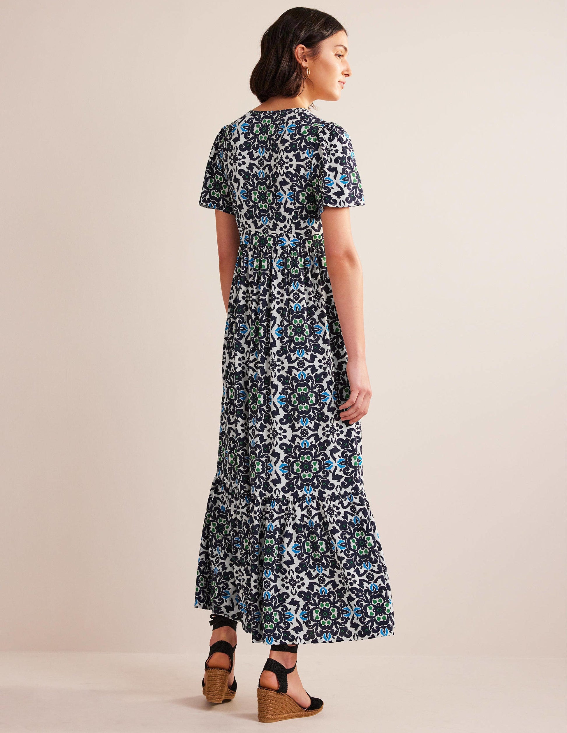 V-neck Tiered Maxi Dress-Navy, Opulent Pome-3