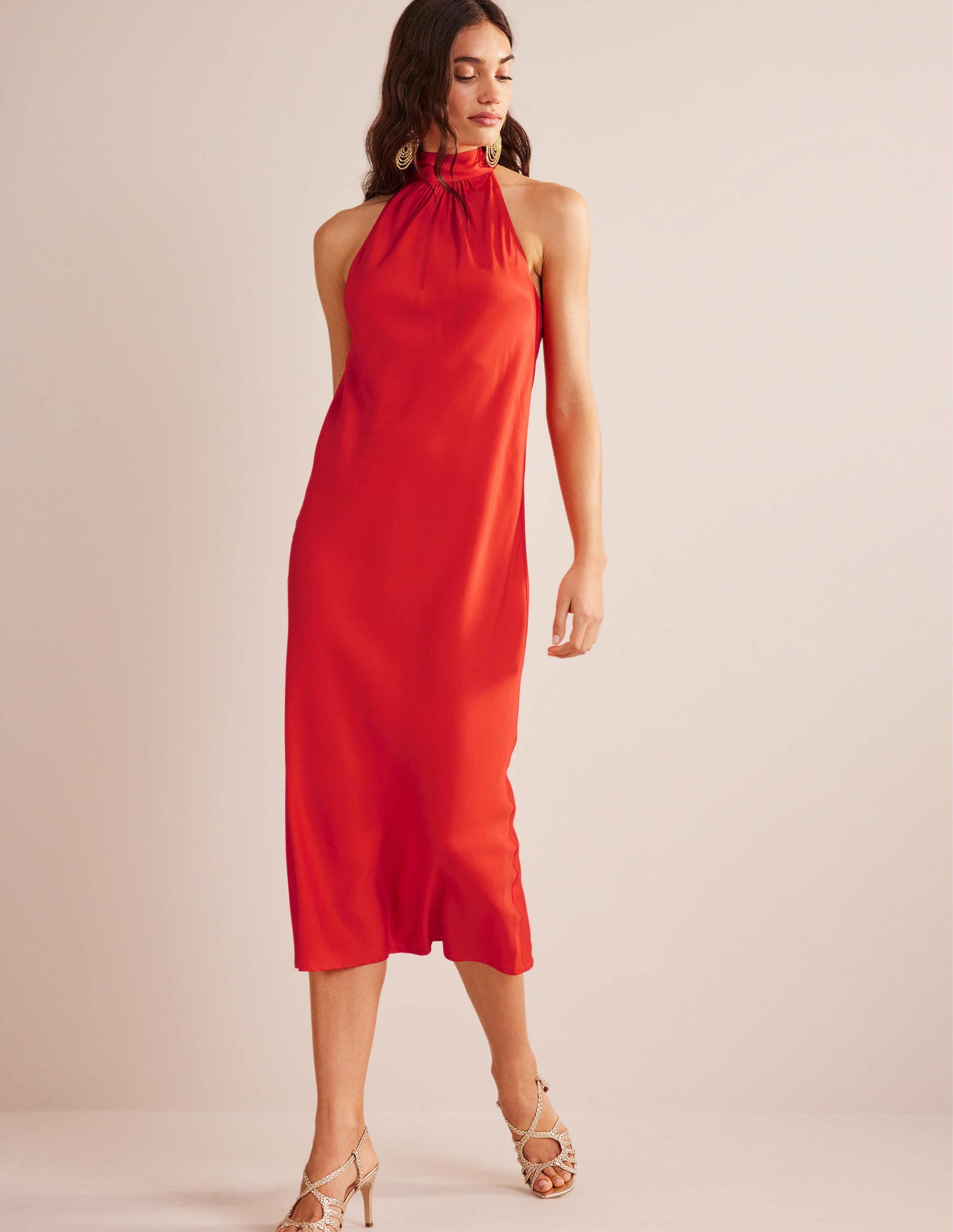 Tie Back Slip Midi Dress-Cherry Tomato - Image 1