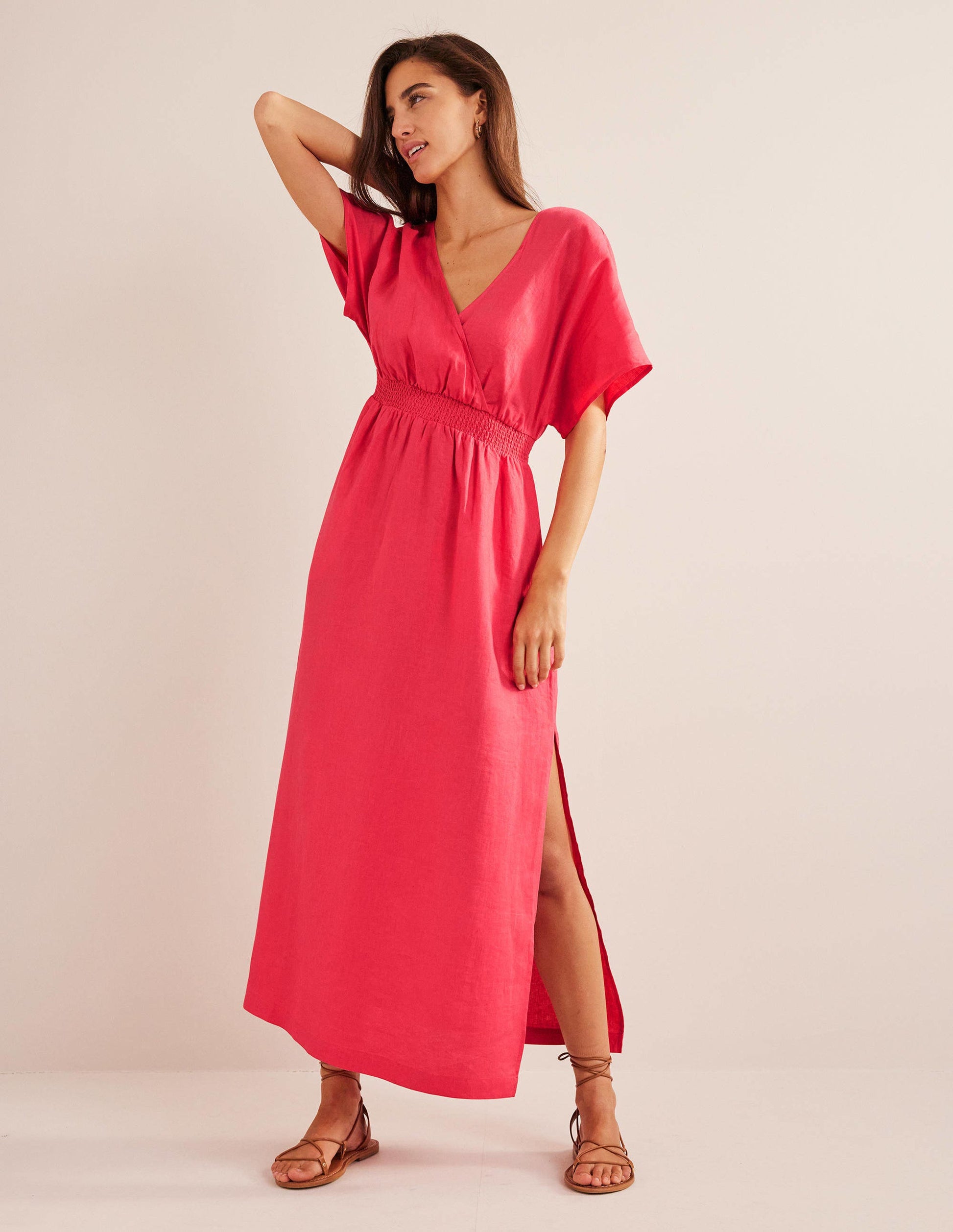 Linen Kaftan Maxi Dress-Coral Sunset-1