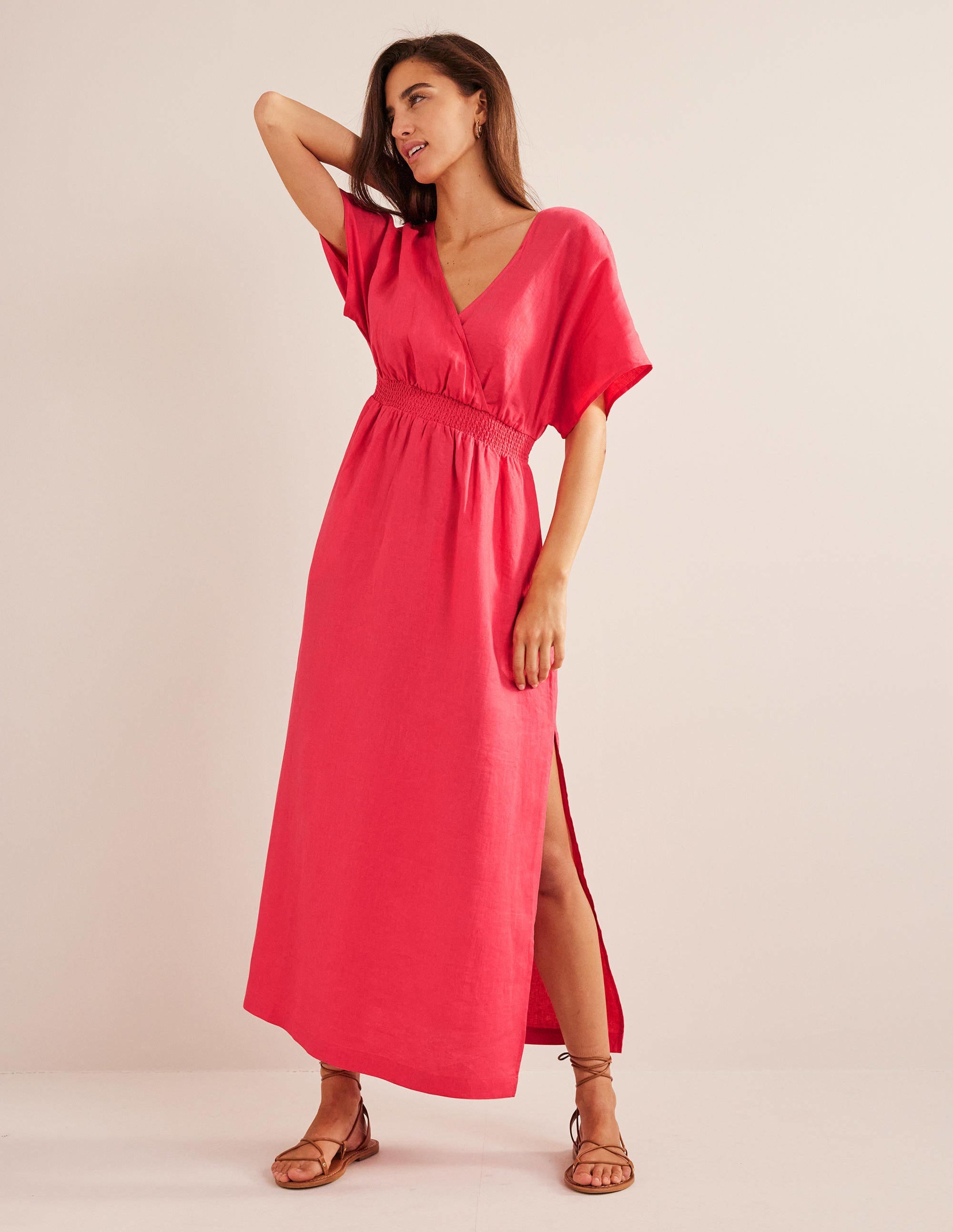 Linen Kaftan Maxi Dress-Coral Sunset - Image 1