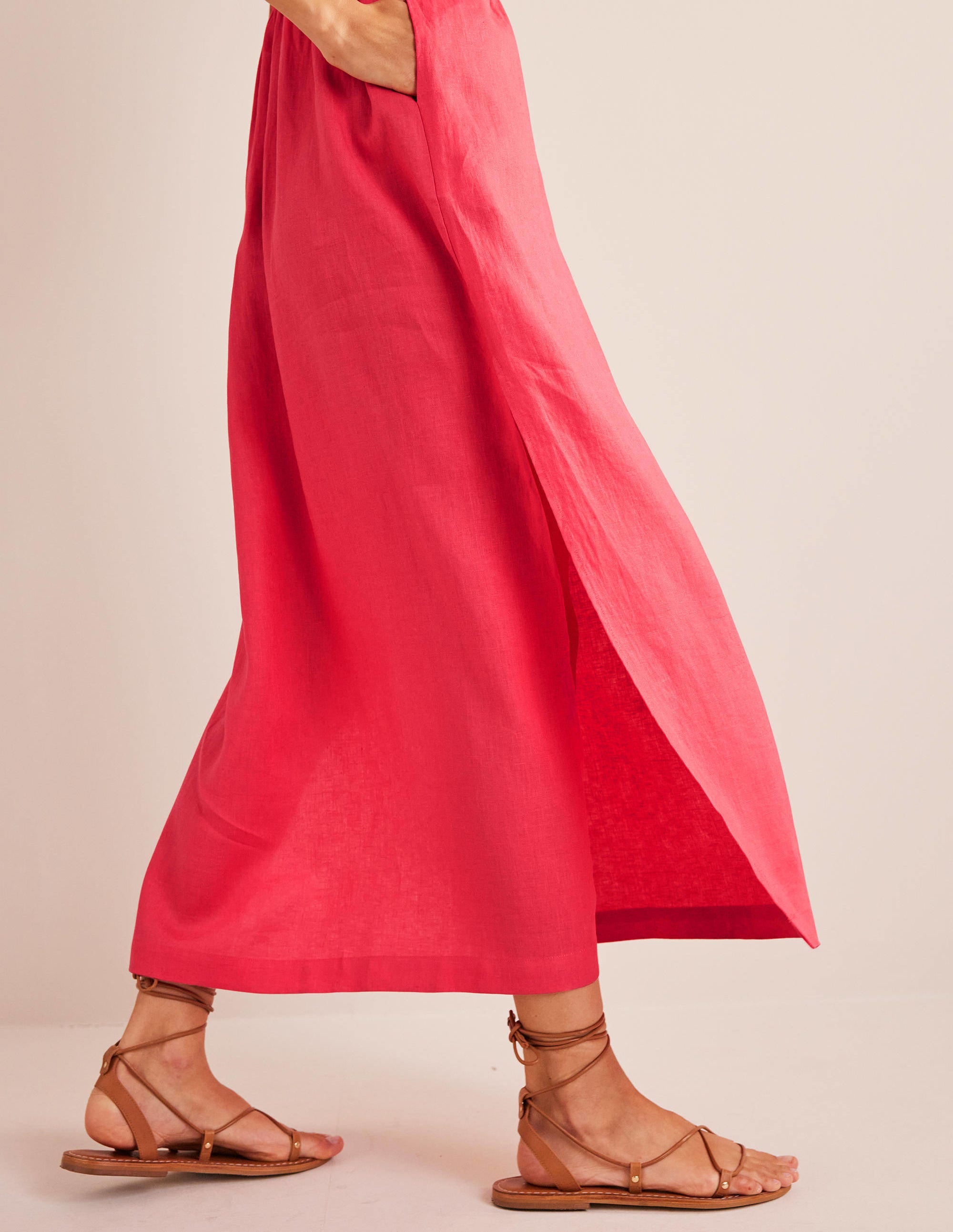 Linen Kaftan Maxi Dress-Coral Sunset - Image 2