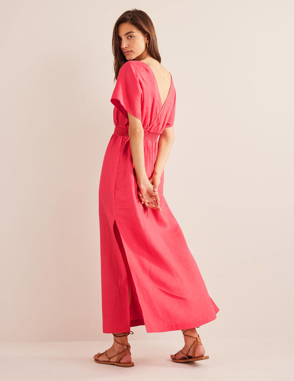 Linen Kaftan Maxi Dress-Coral Sunset - Image 3