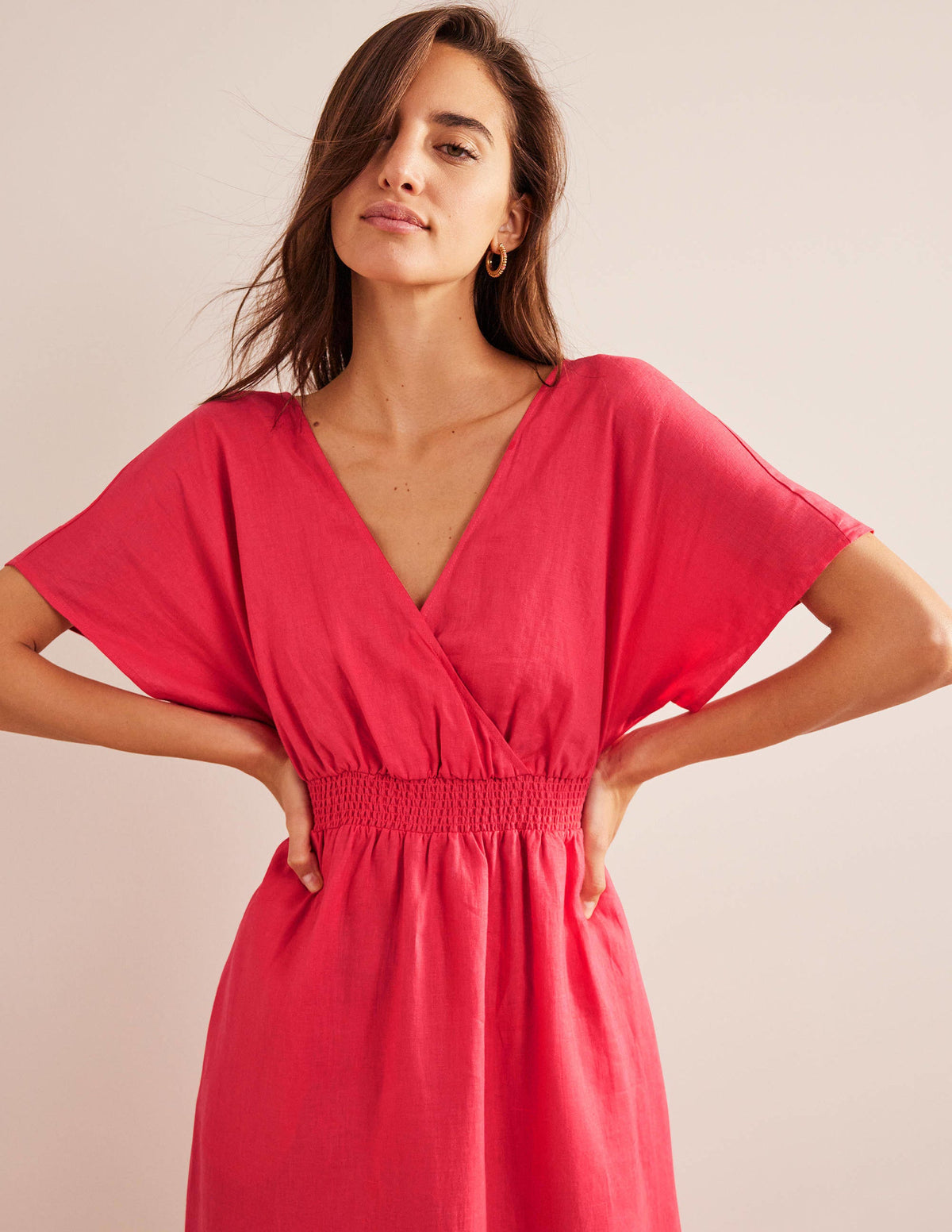 Linen Kaftan Maxi Dress-Coral Sunset-4