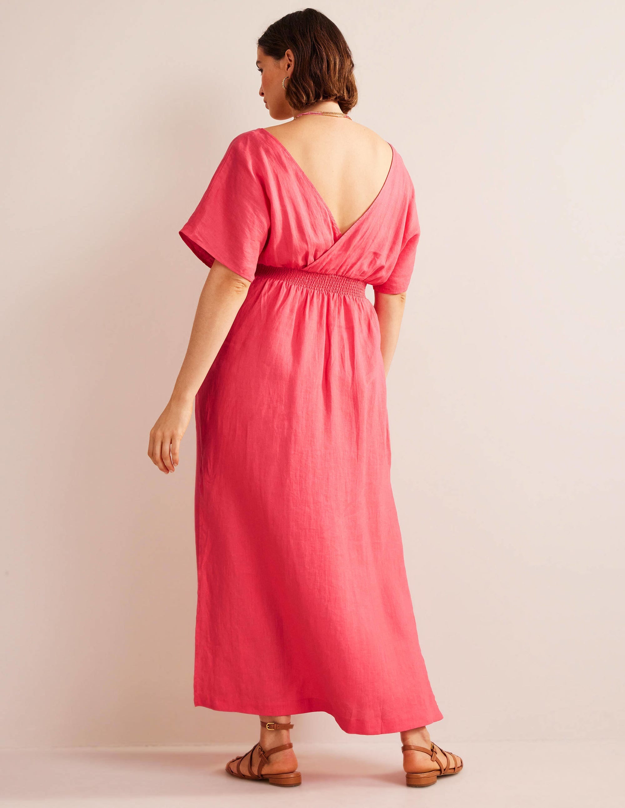 Linen Kaftan Maxi Dress-Coral Sunset - Image 6