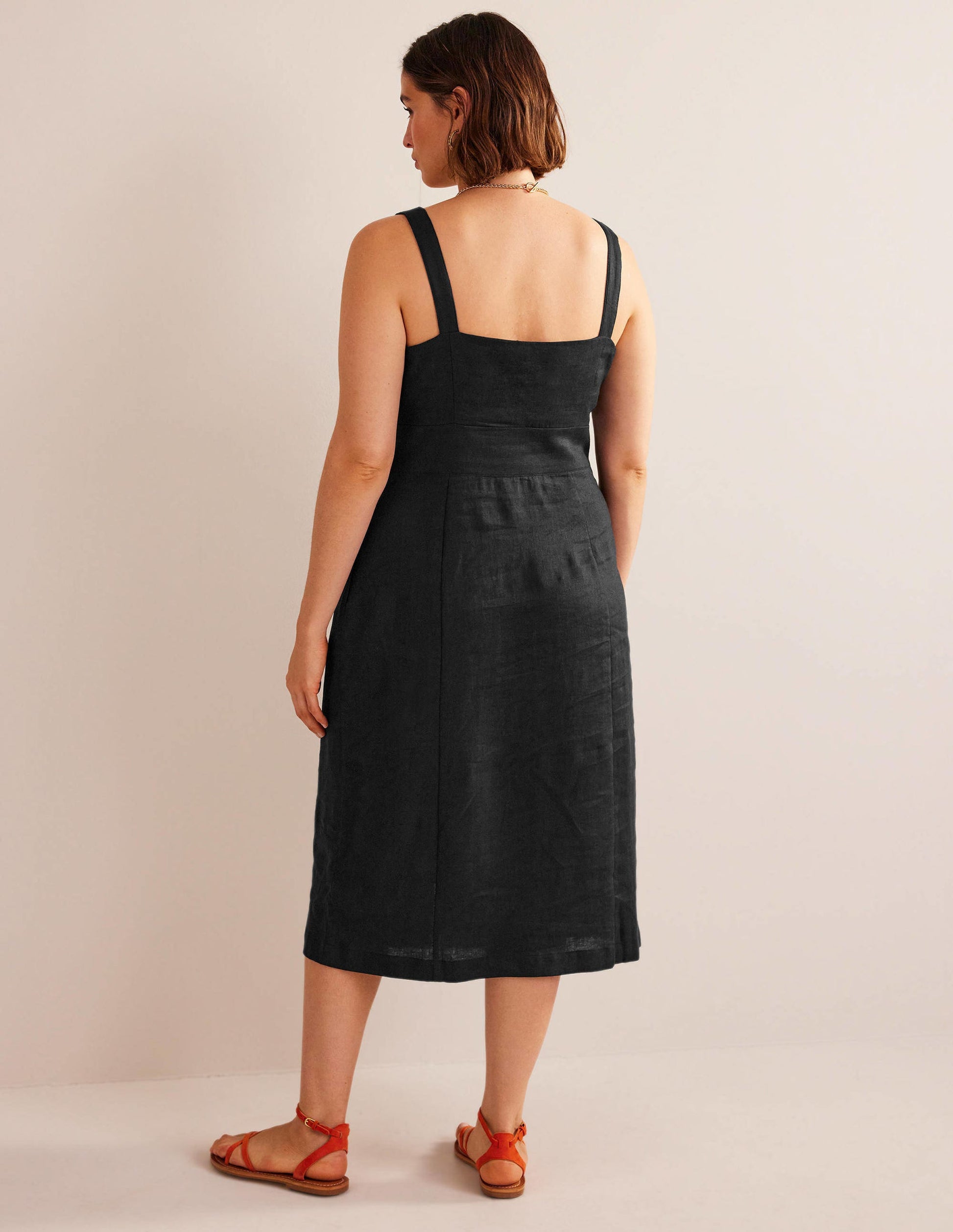 Strappy Linen Midi Dress-Black-6