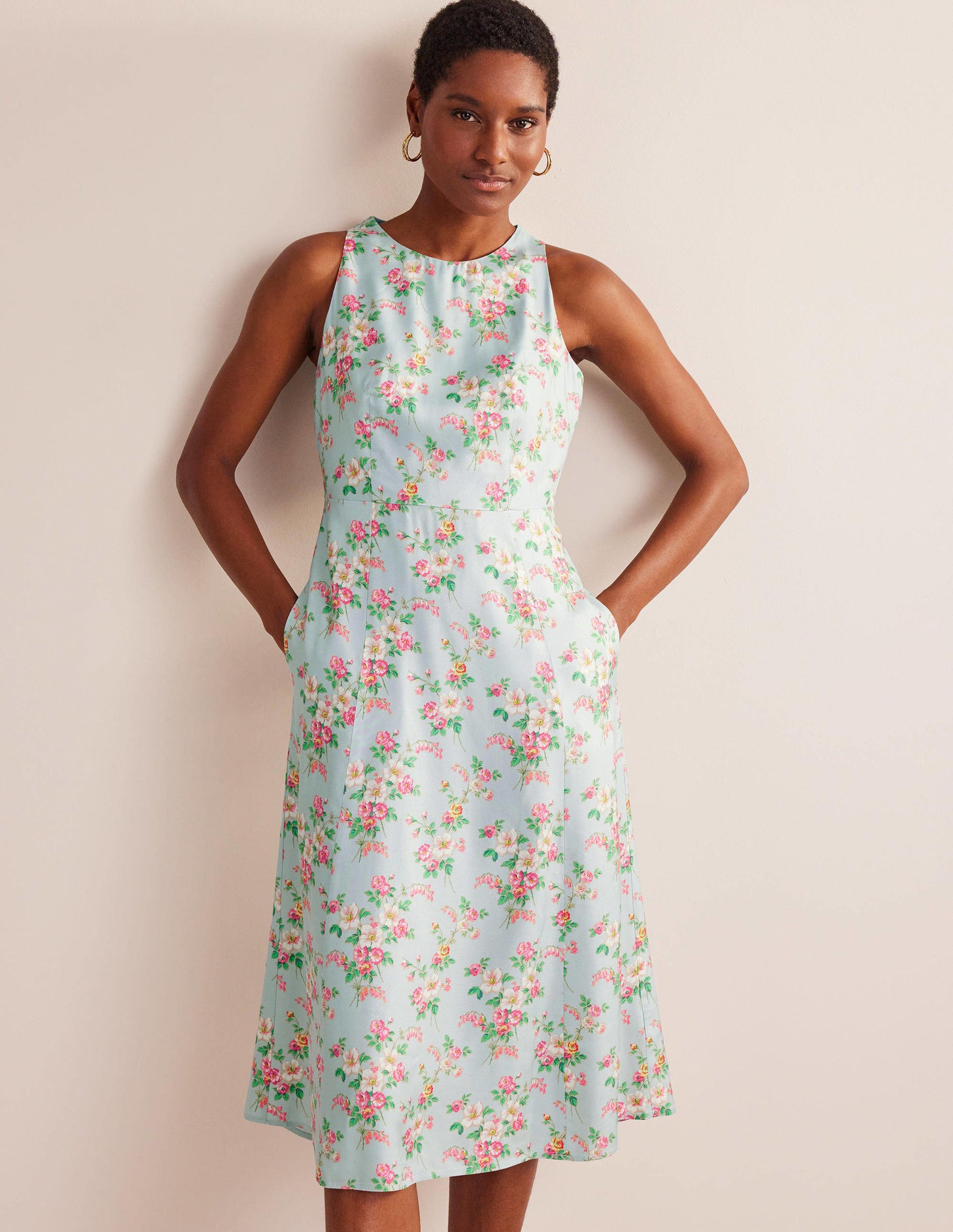 Fit-and-Flare Midi Dress-Pale Green, Vintage Floral-1