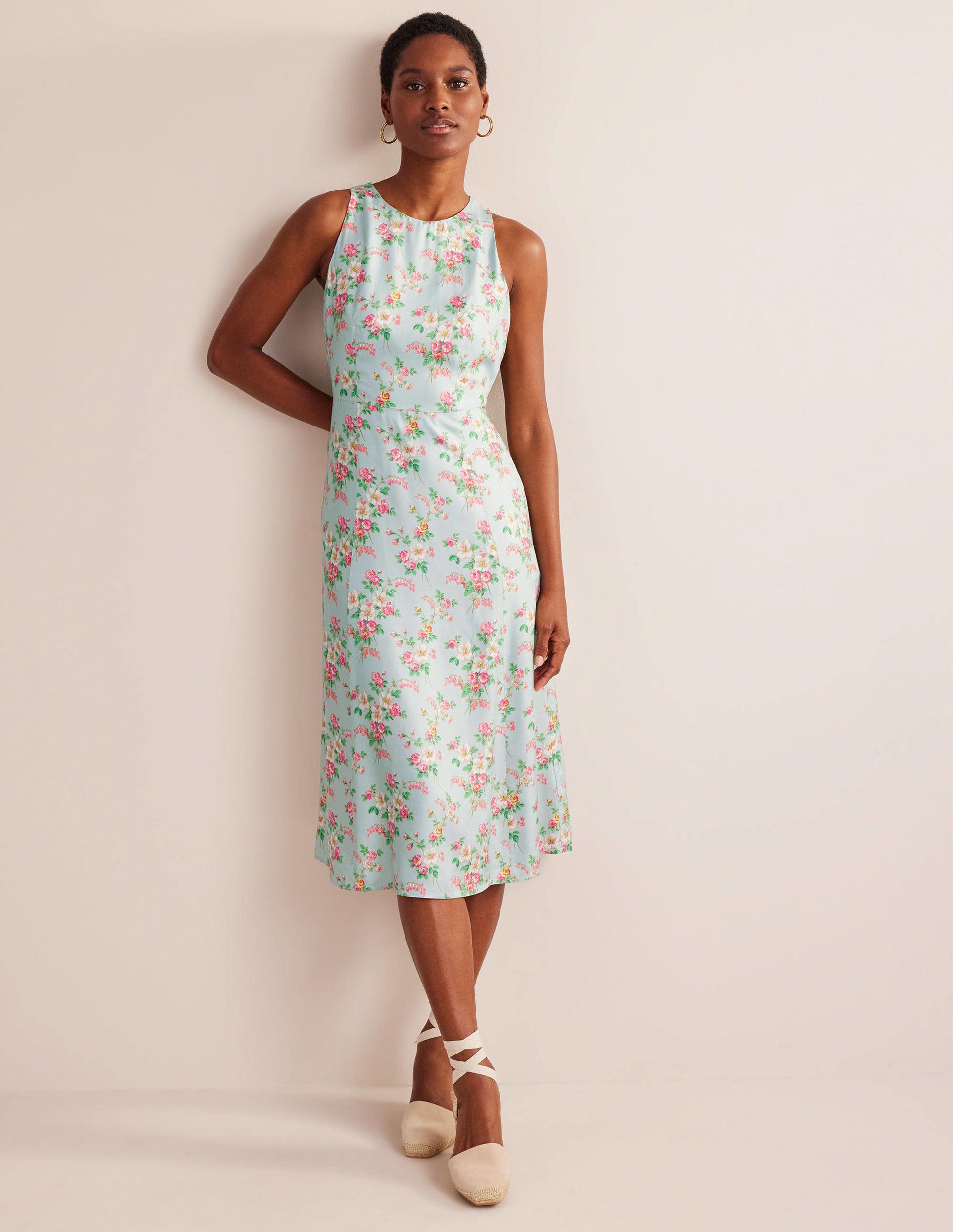 Fit-and-Flare Midi Dress-Pale Green, Vintage Floral-4