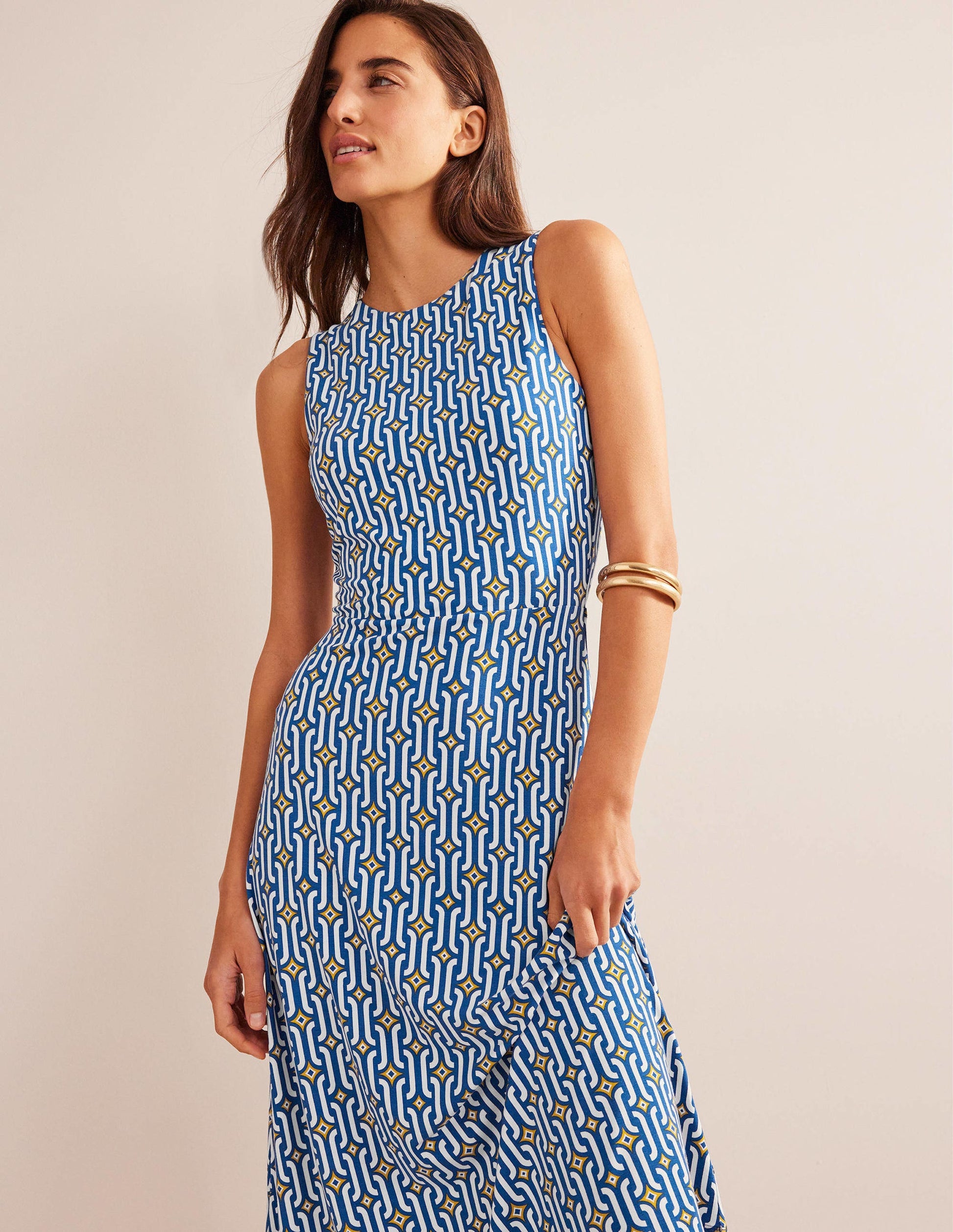 Cut-out Jersey Midi Dress-Sapphire, Azure Geo-1