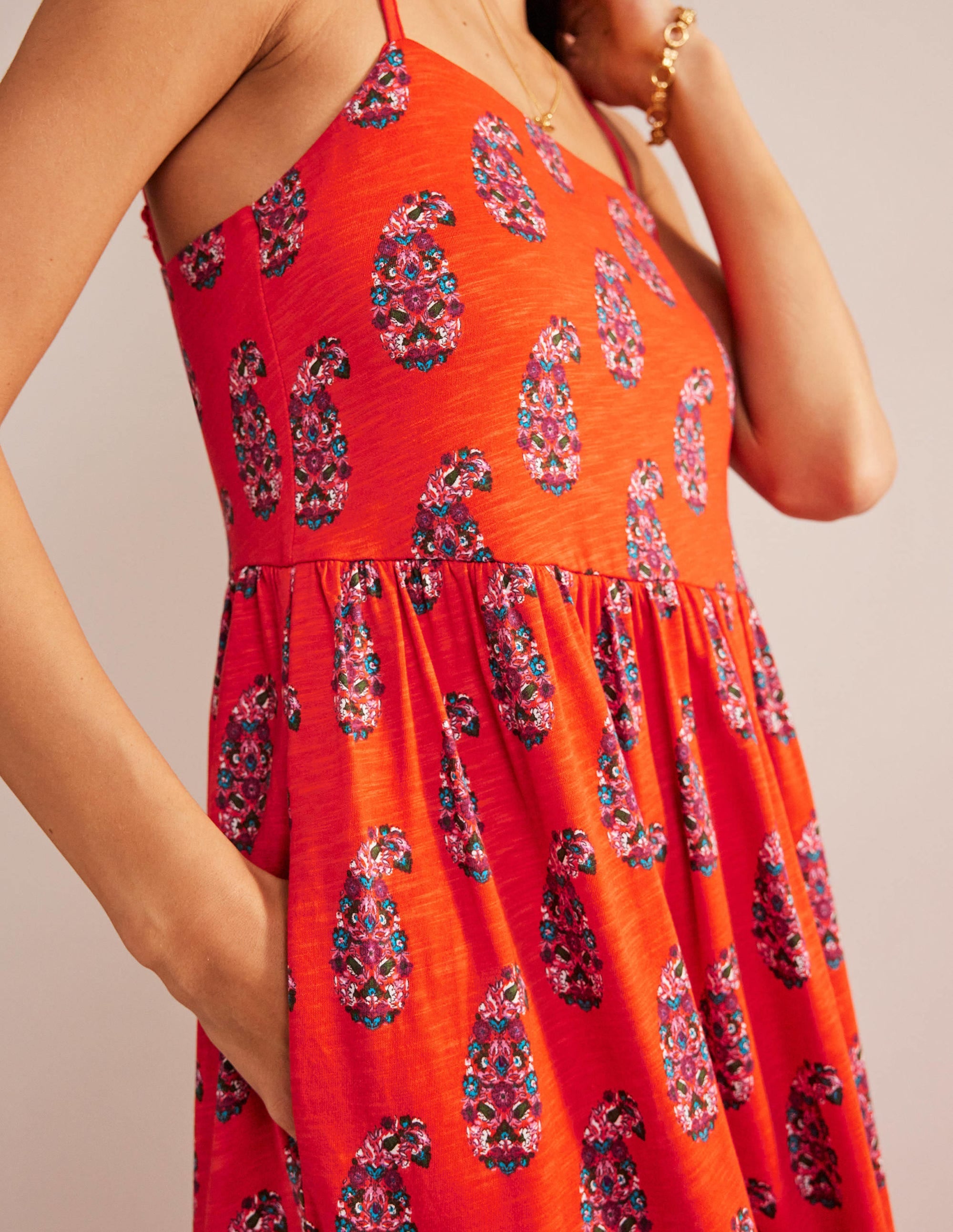 Strappy Jersey Midi Dress-Blood Orange, Sweet Paisley - Image 3