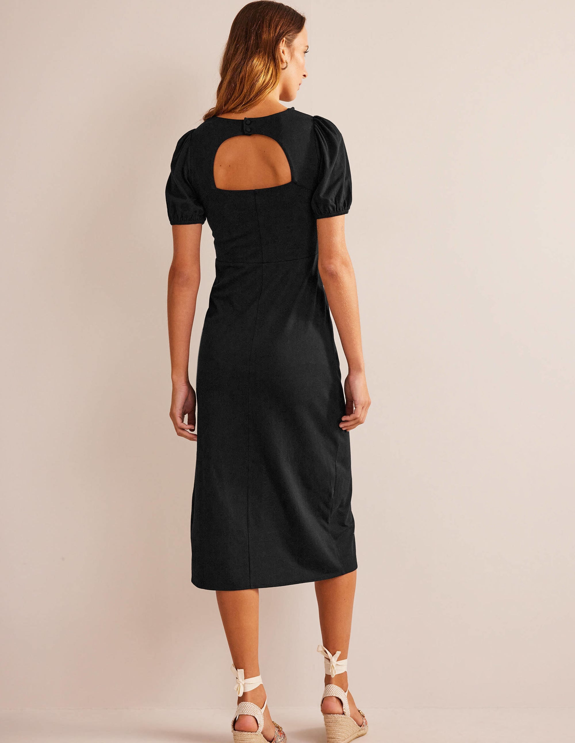 Back Detail Jersey Midi Dress-Black - Image 4