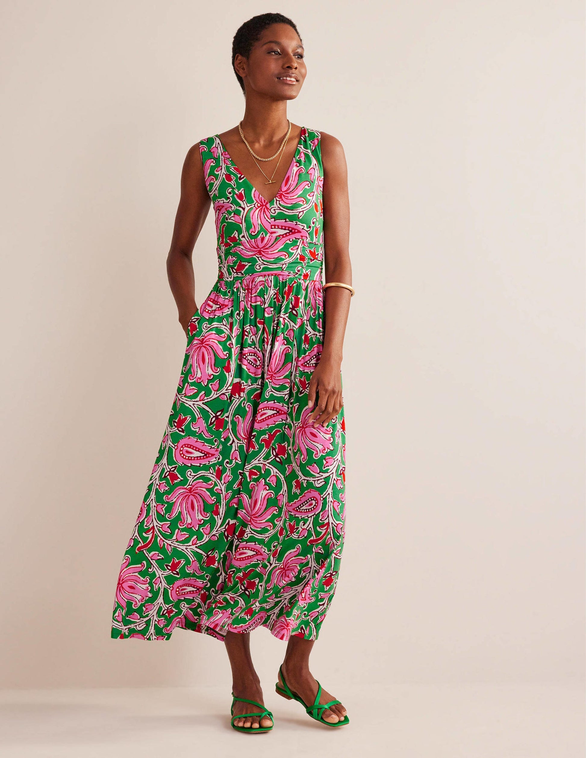 Sleeveless Jersey Maxi Dress-Lime, Botanic Vine-2
