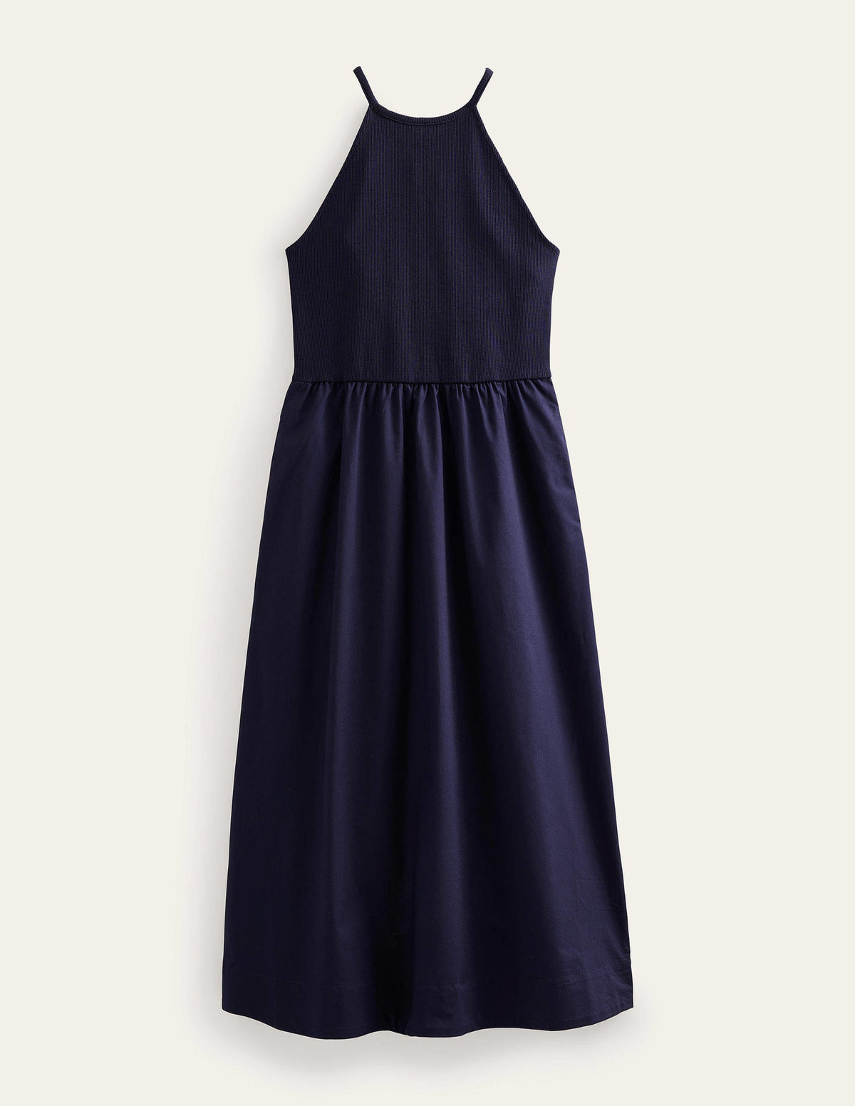Ribbed Halterneck Midi Dress-Navy-8