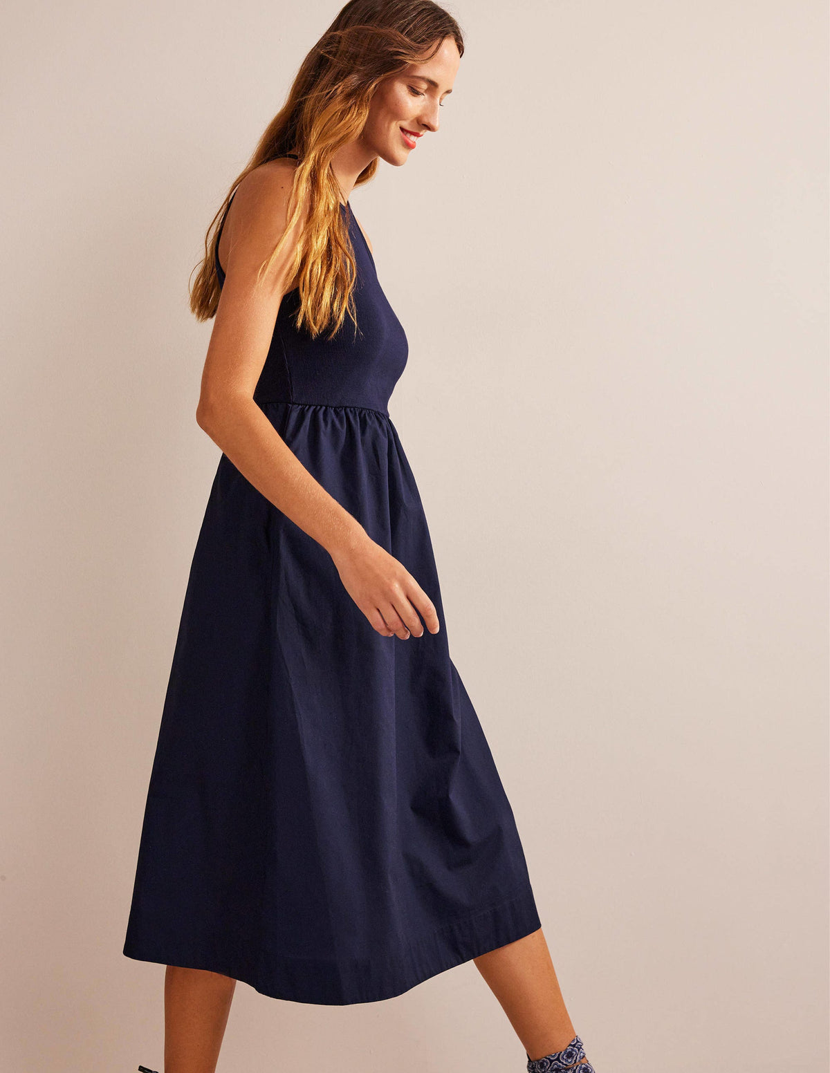 Ribbed Halterneck Midi Dress-Navy - Image 4