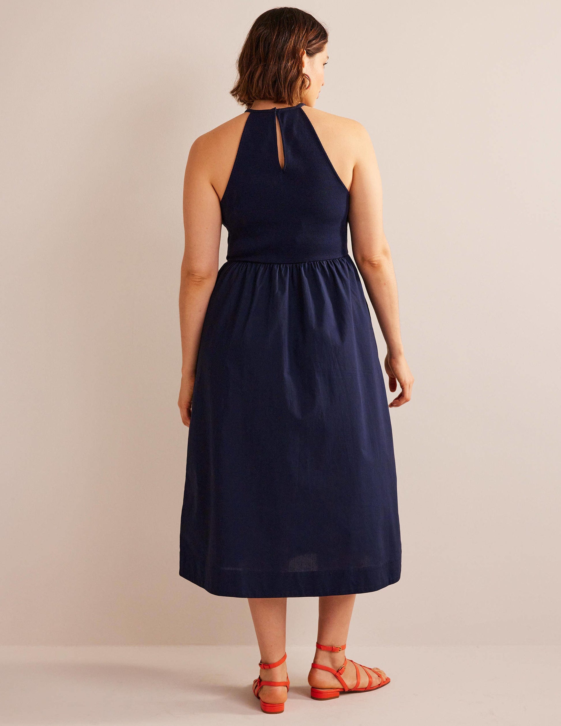 Ribbed Halterneck Midi Dress-Navy-7