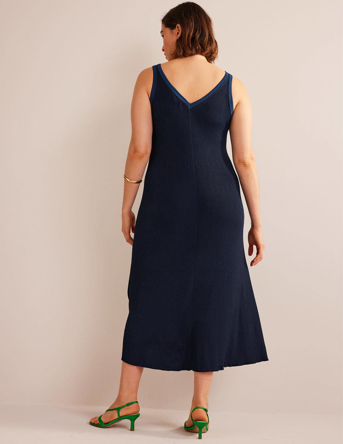 V-Neck Knitted Midi Dress-Navy-6