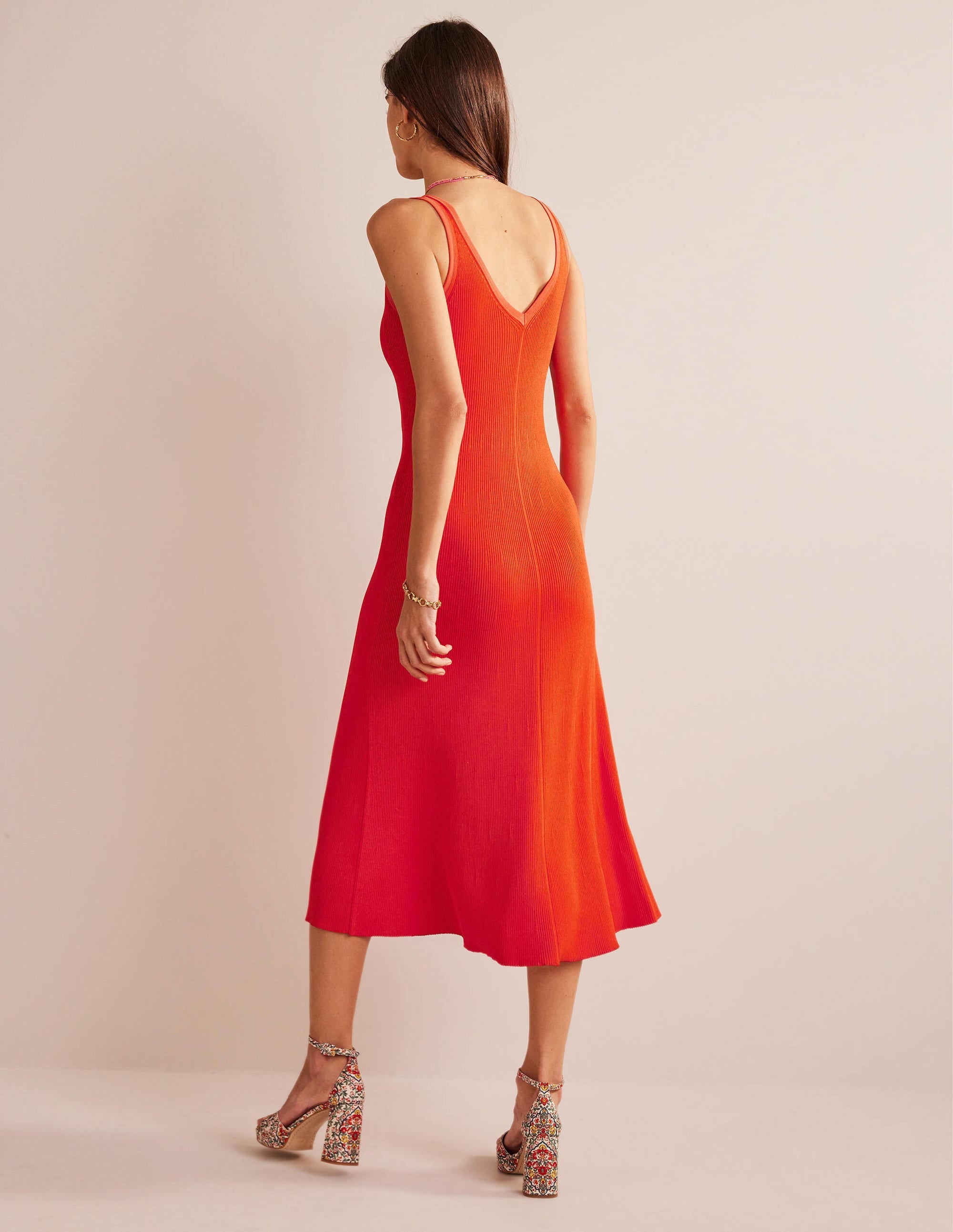 V-Neck Knitted Midi Dress-Blood Orange - Image 3