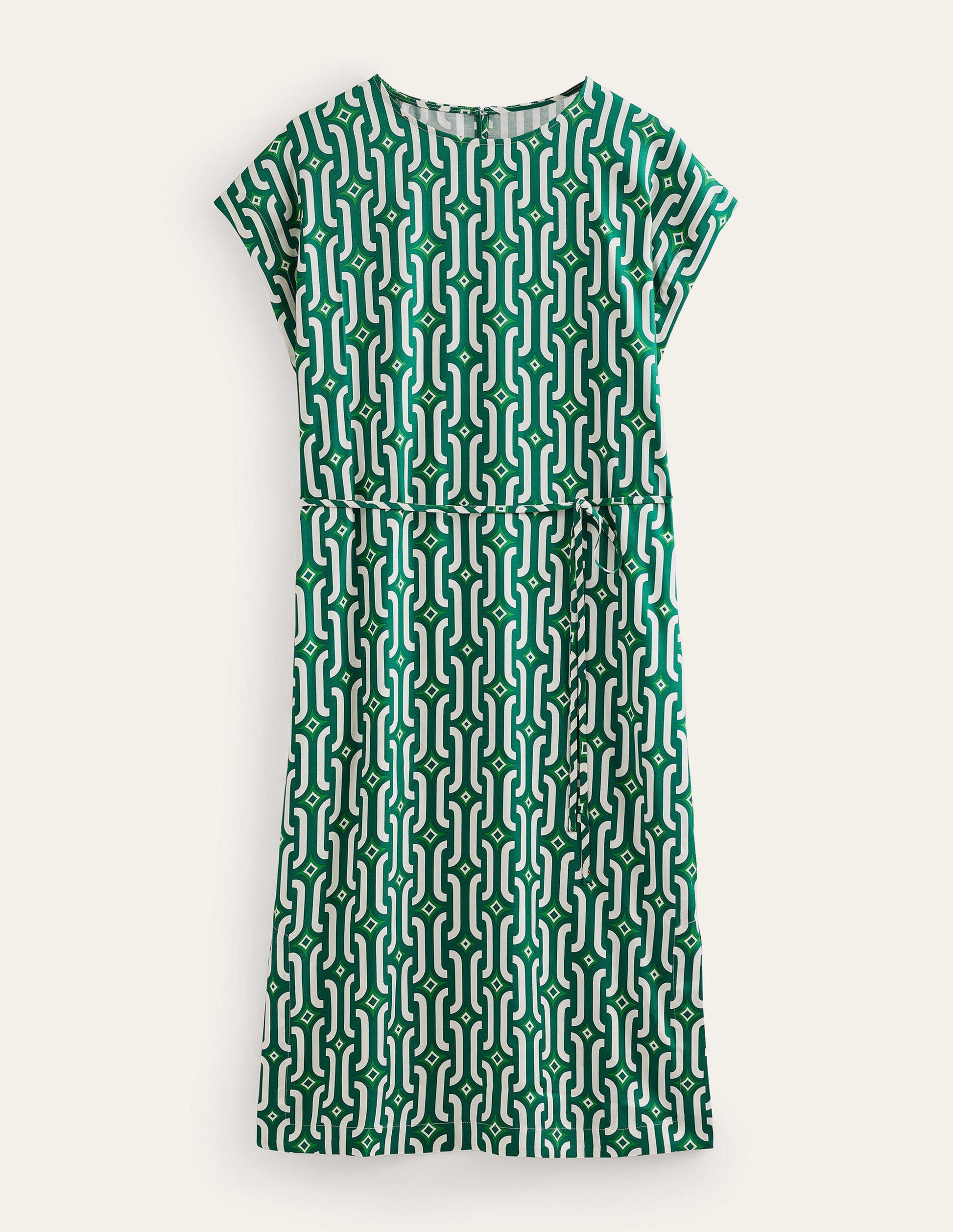 Short Sleeve Column Midi Dress-Bright Emerald, Azure Geo-6