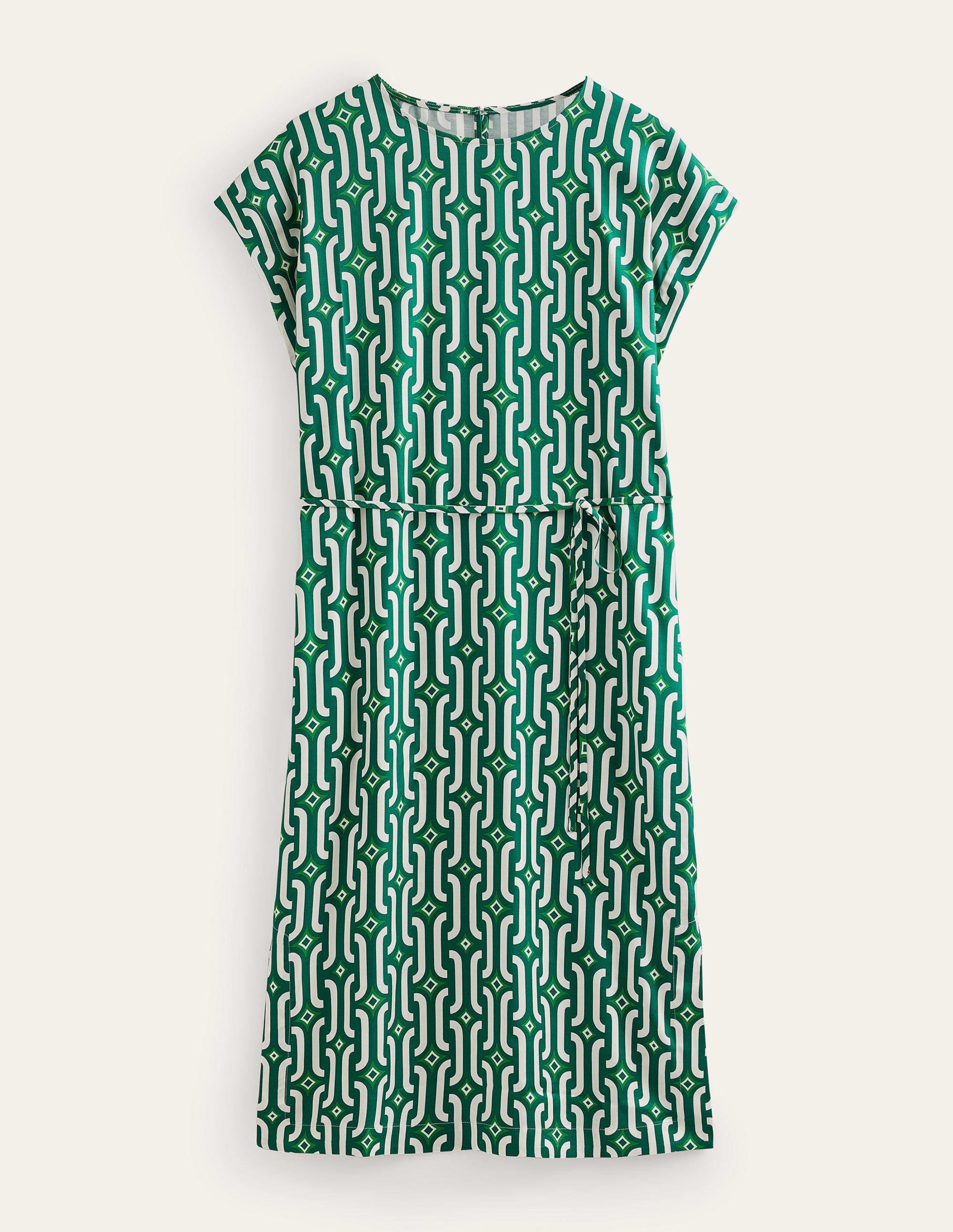 Short Sleeve Column Midi Dress-Bright Emerald, Azure Geo - Image 6
