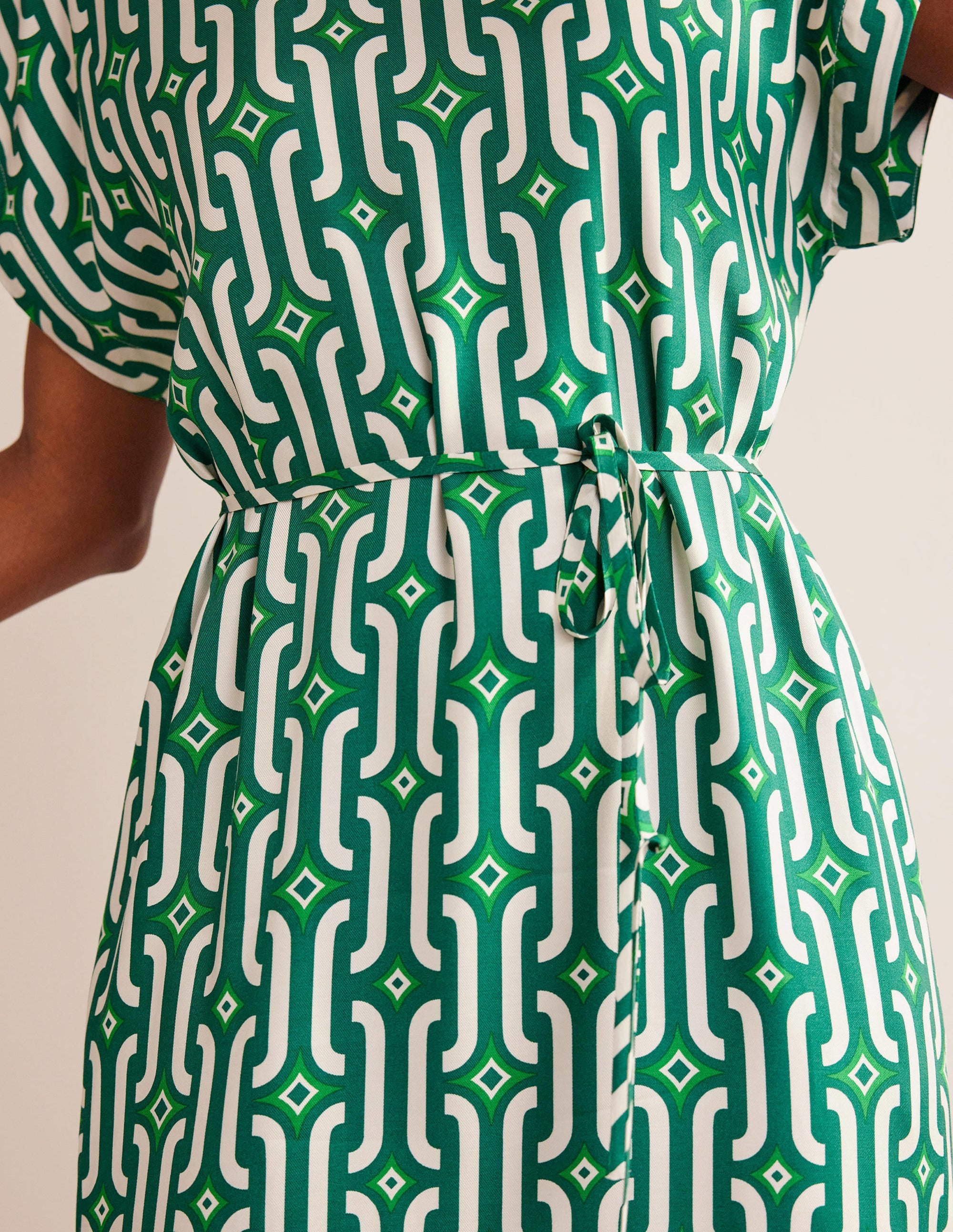 Short Sleeve Column Midi Dress-Bright Emerald, Azure Geo - Image 2