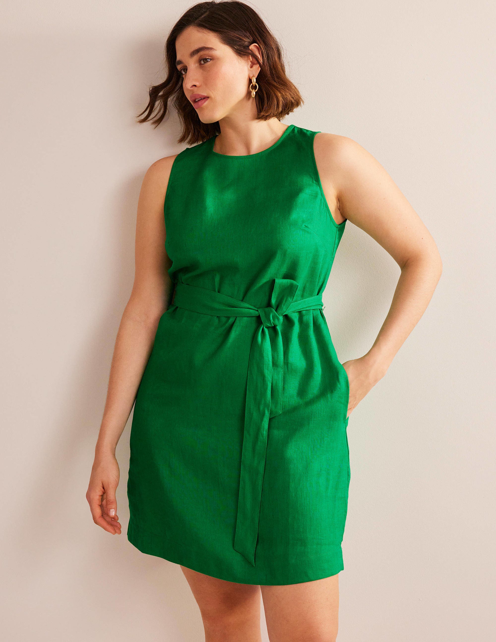 Sleeveless Linen Dress-Rich Emerald - Image 5