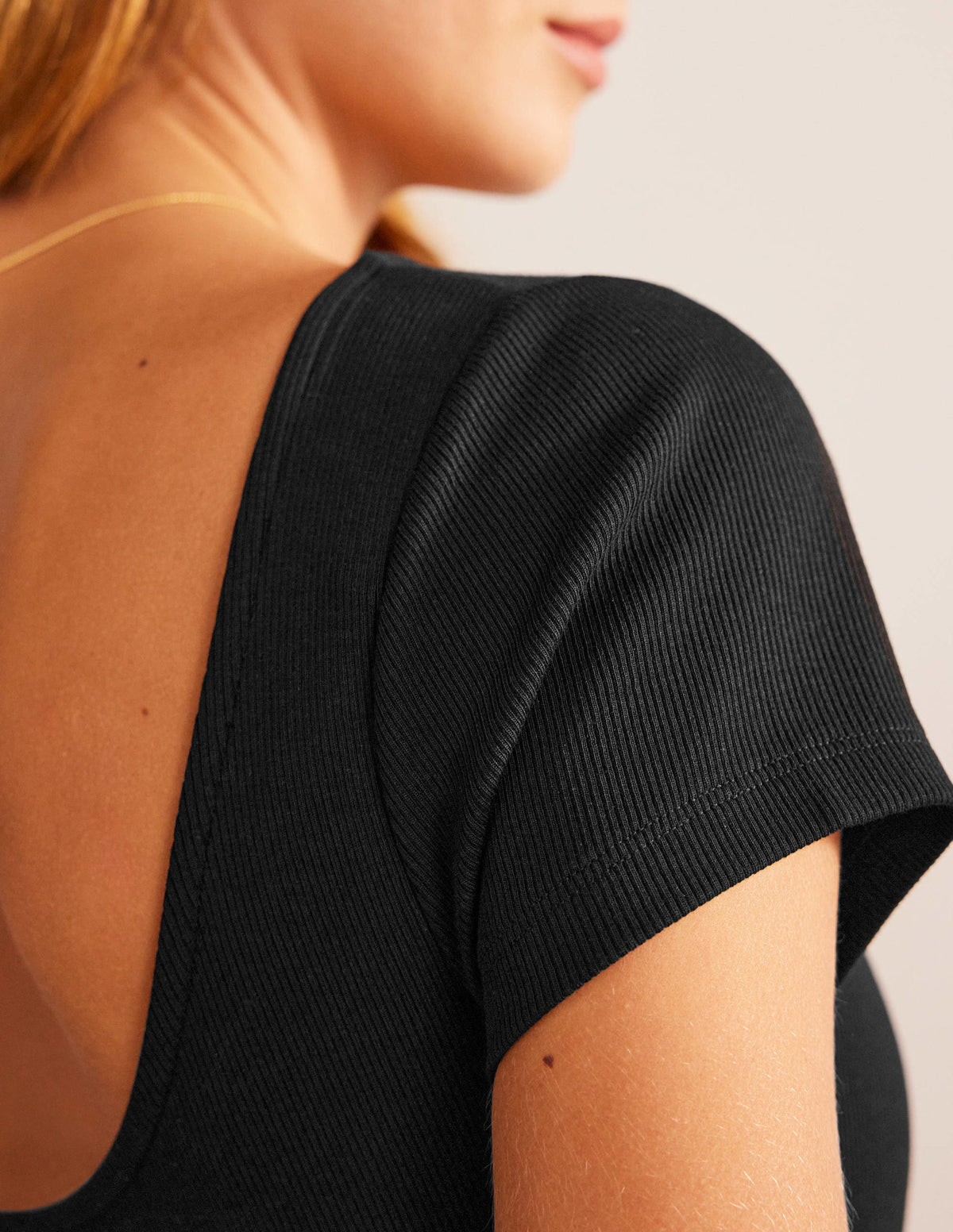 Low-Back Rib Jersey Mini Dress-Black - Image 2