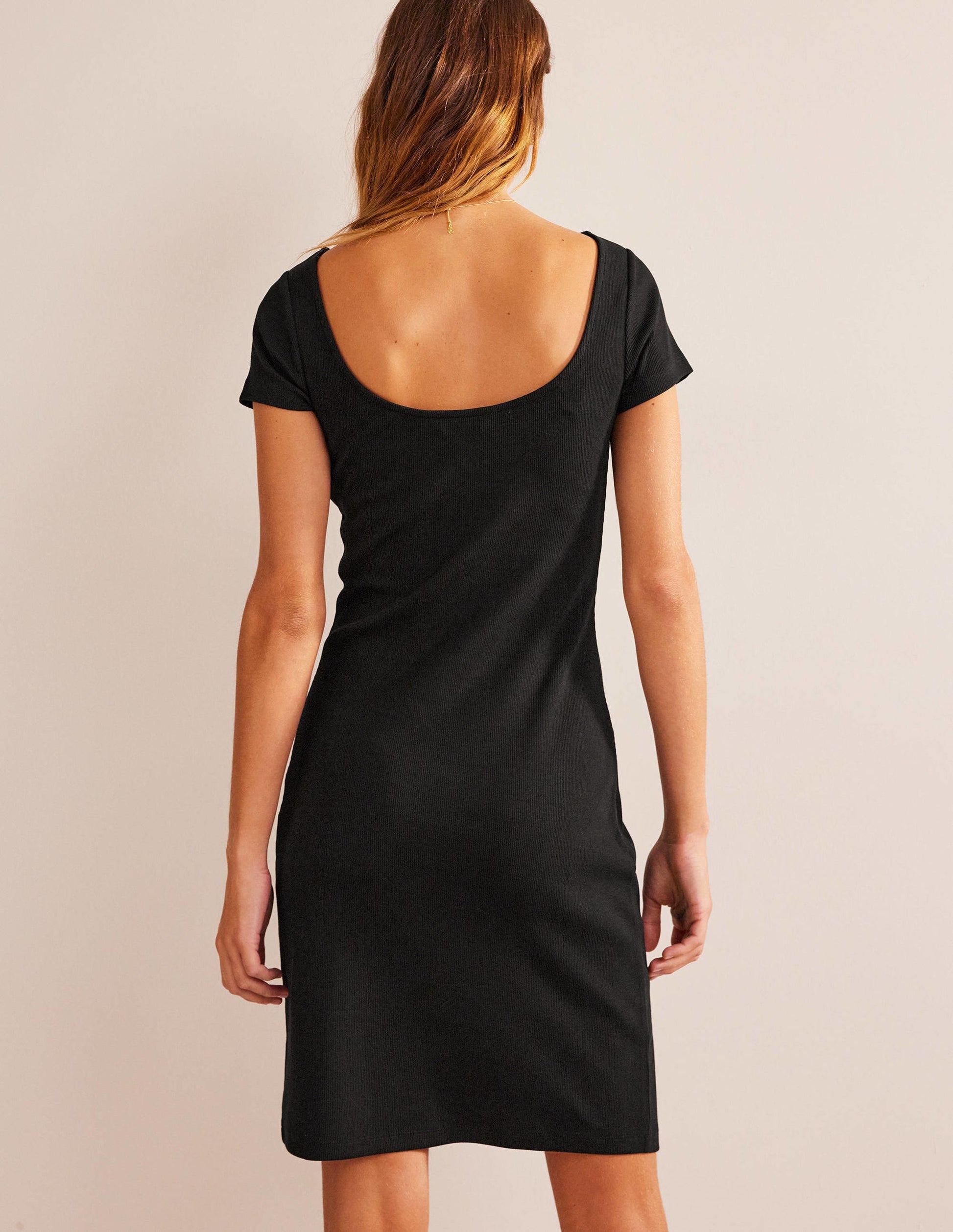 Low-Back Rib Jersey Mini Dress-Black-3