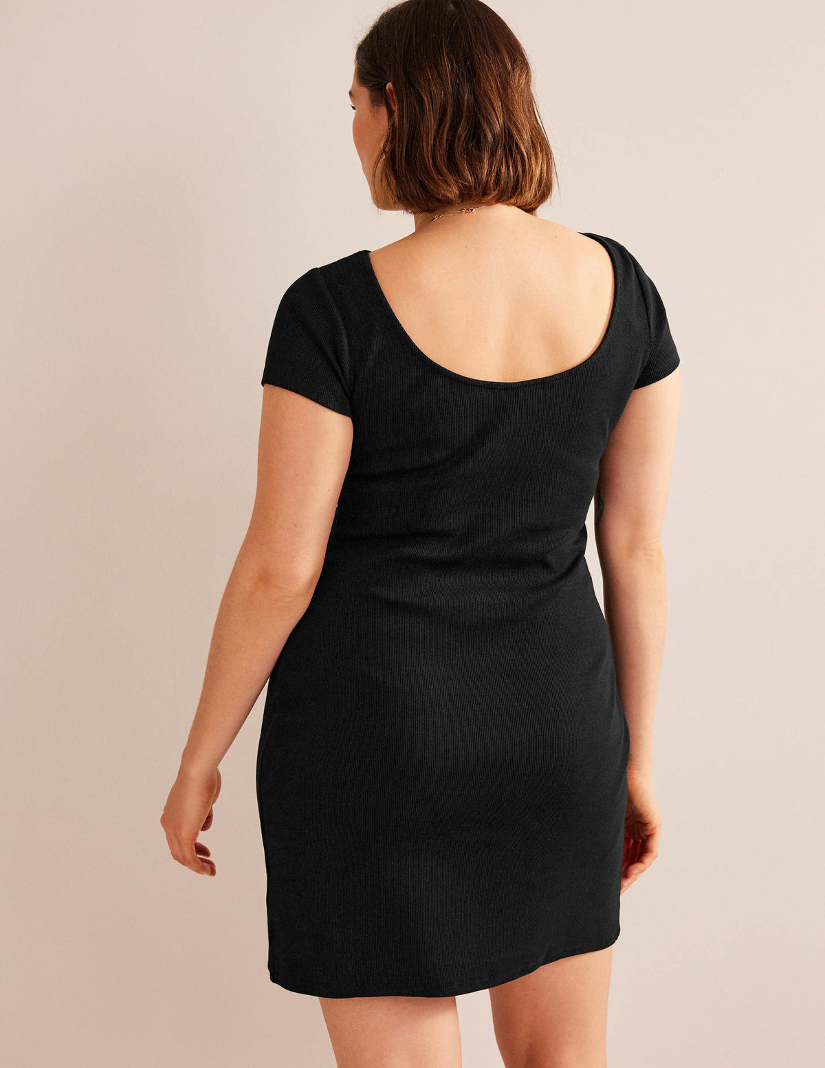 Low-Back Rib Jersey Mini Dress-Black-6