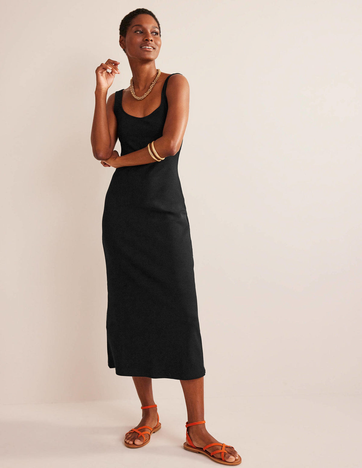 Strappy Rib Jersey Maxi Dress-Black - Image 1