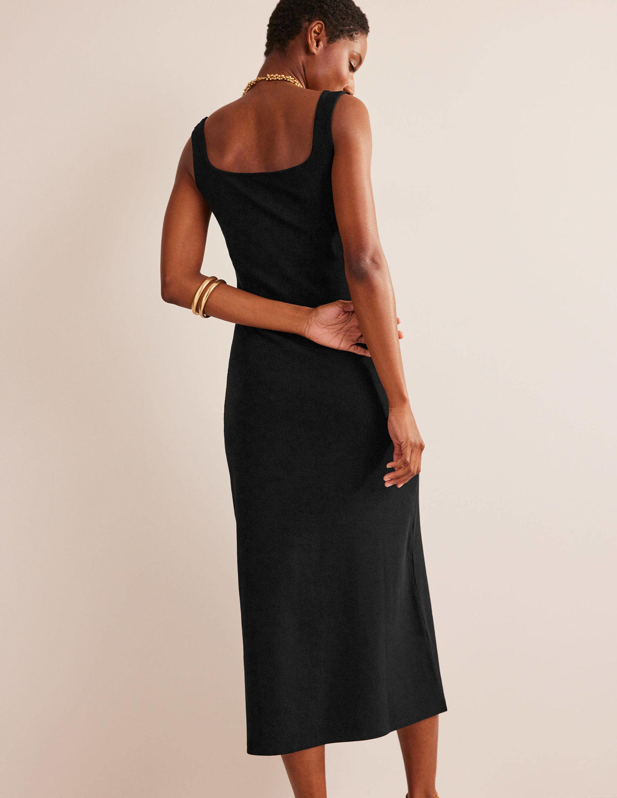 Strappy Rib Jersey Maxi Dress-Black - Image 3