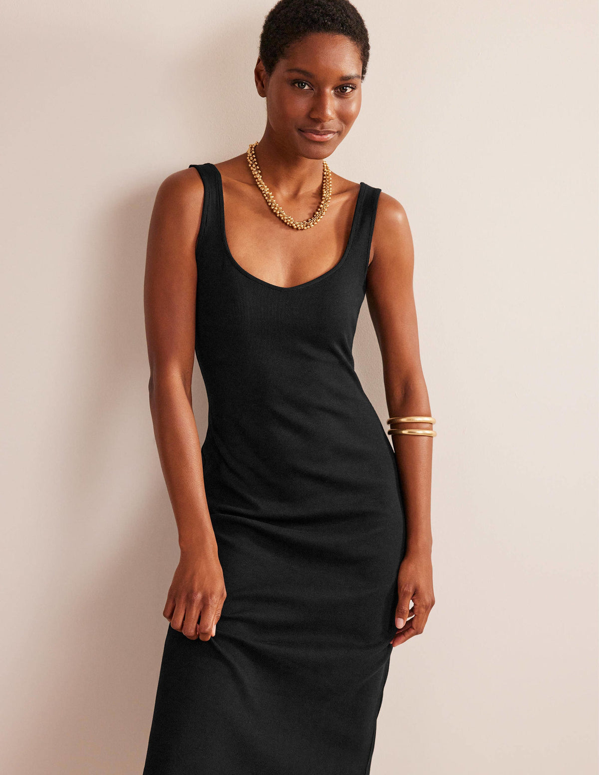 Strappy Rib Jersey Maxi Dress-Black-4