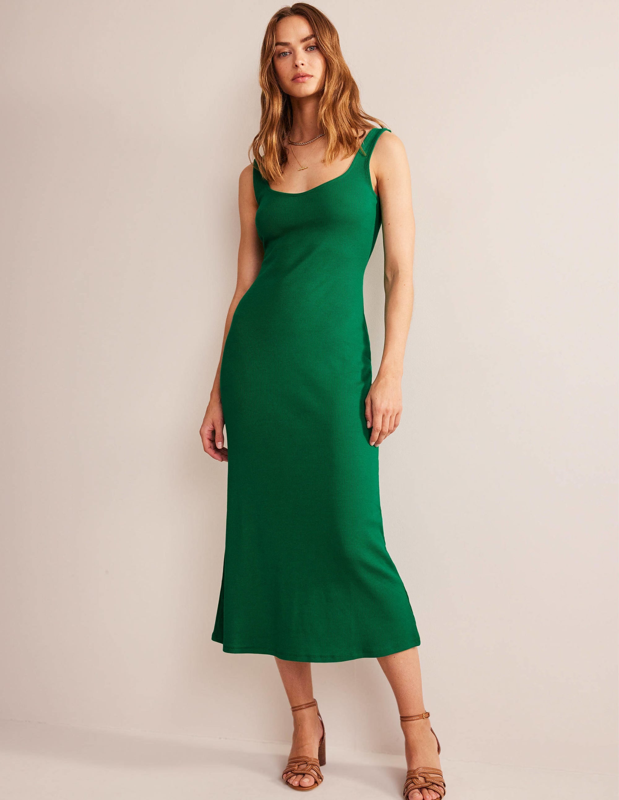 Strappy Rib Jersey Maxi Dress-Bright Emerald - Image 1