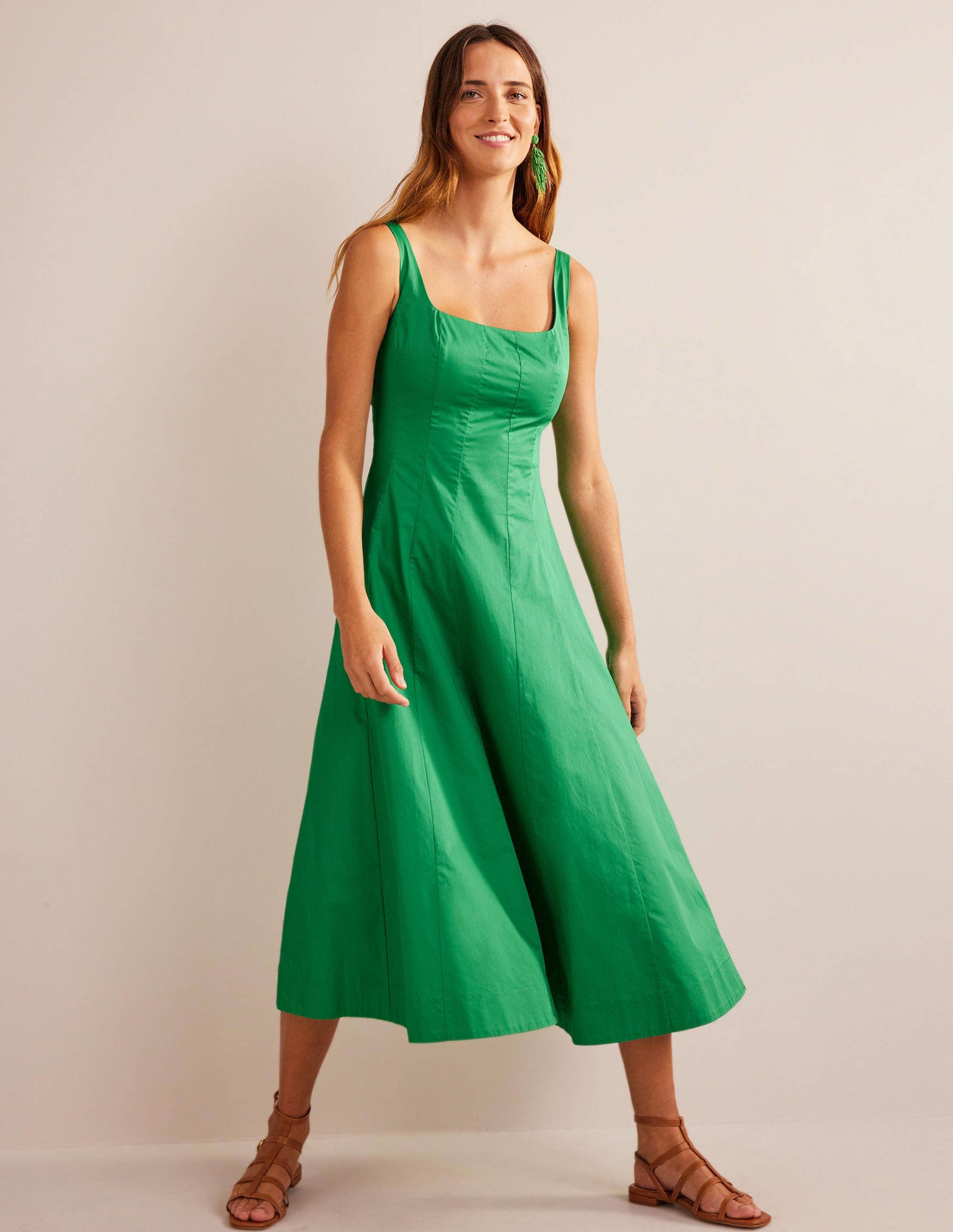 Sleeveless Panelled Midi Dress-Rich Emerald-3