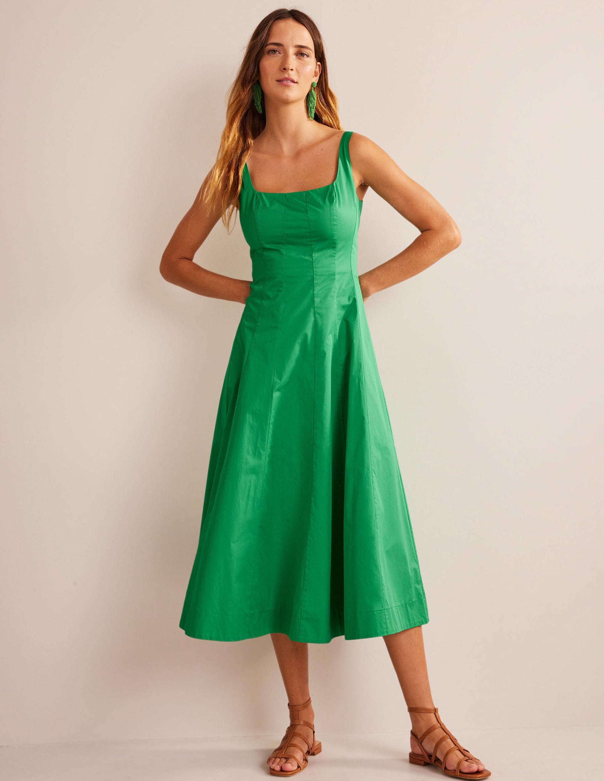 Sleeveless Panelled Midi Dress-Rich Emerald-7