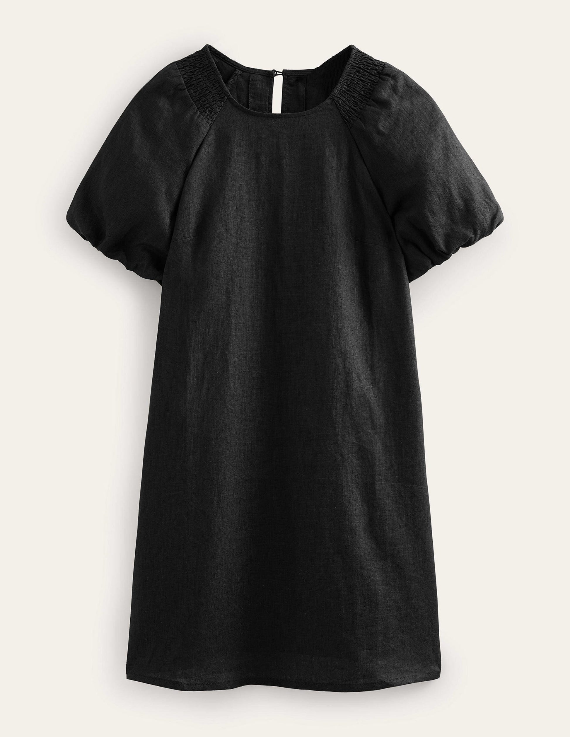 Sleeve Detail Linen Mini Dress-Black-5