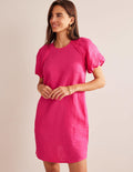 Sleeve Detail Linen Mini Dress-Festival Pink